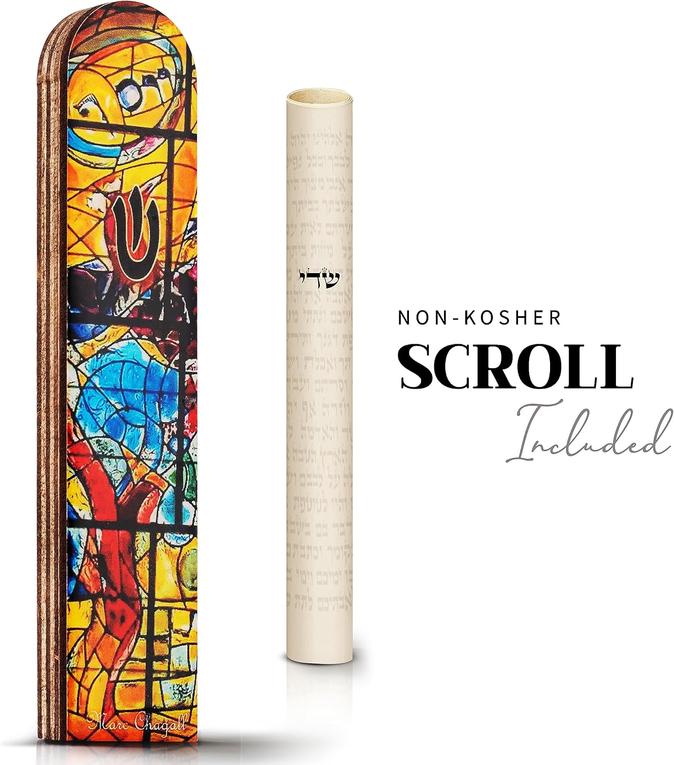 SURI Wooden Mezuzah with Non-Kosher Scroll 5 Inch Yellow Design