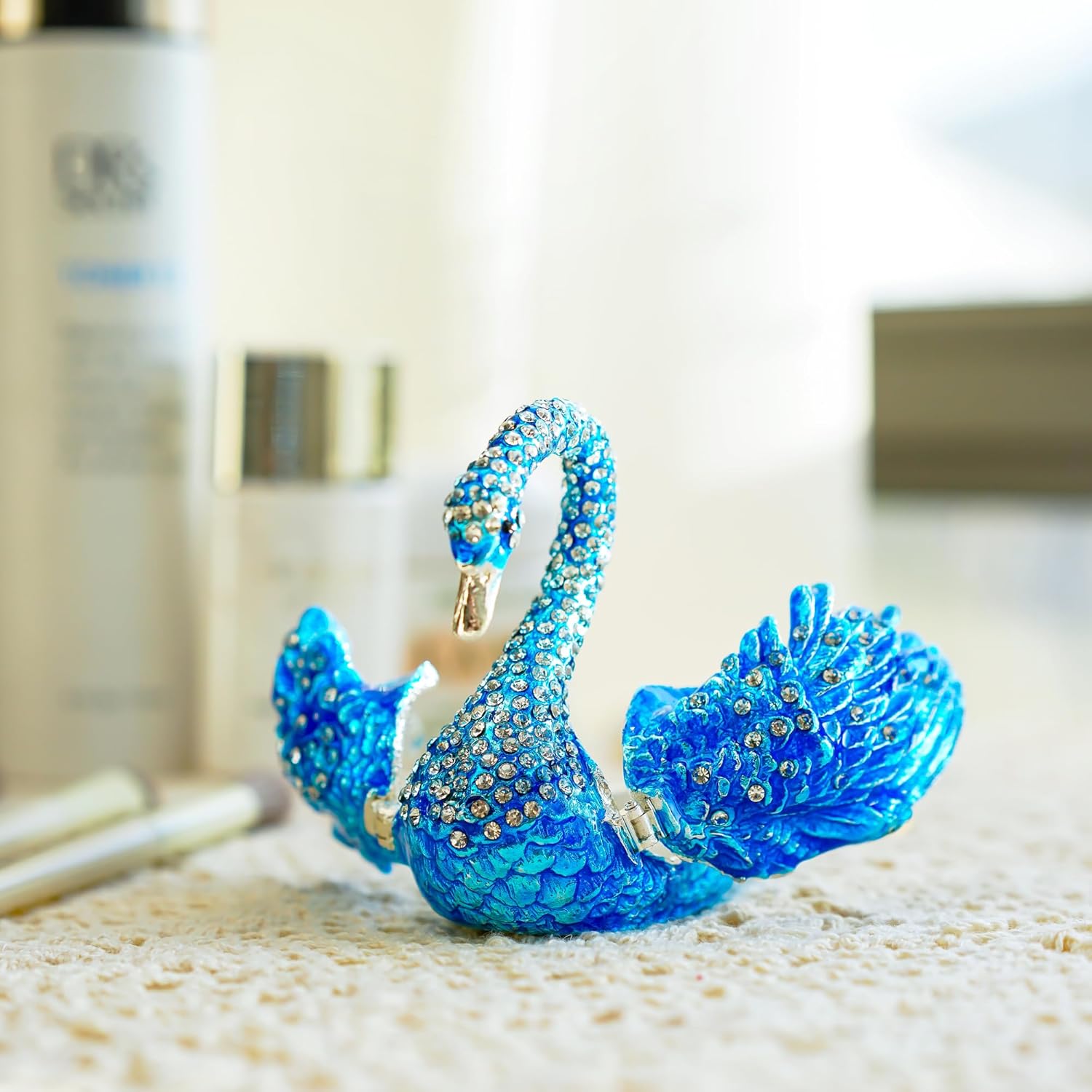 YU FENG Blue Swan Jewelry Trinket Box Collectible Figurine