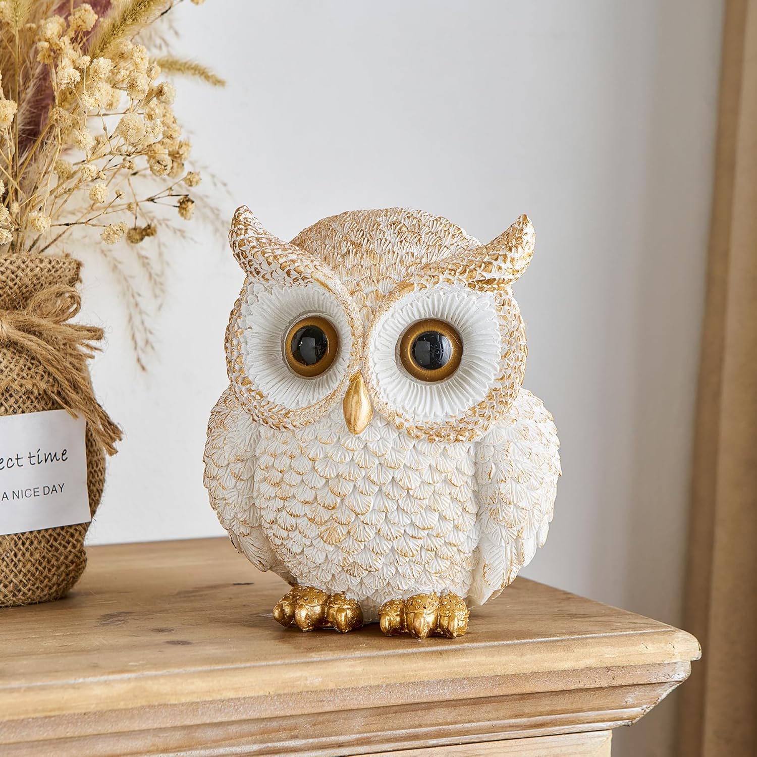 Octdays White Owl Statue - Cute Bird Figurine for Home Decor