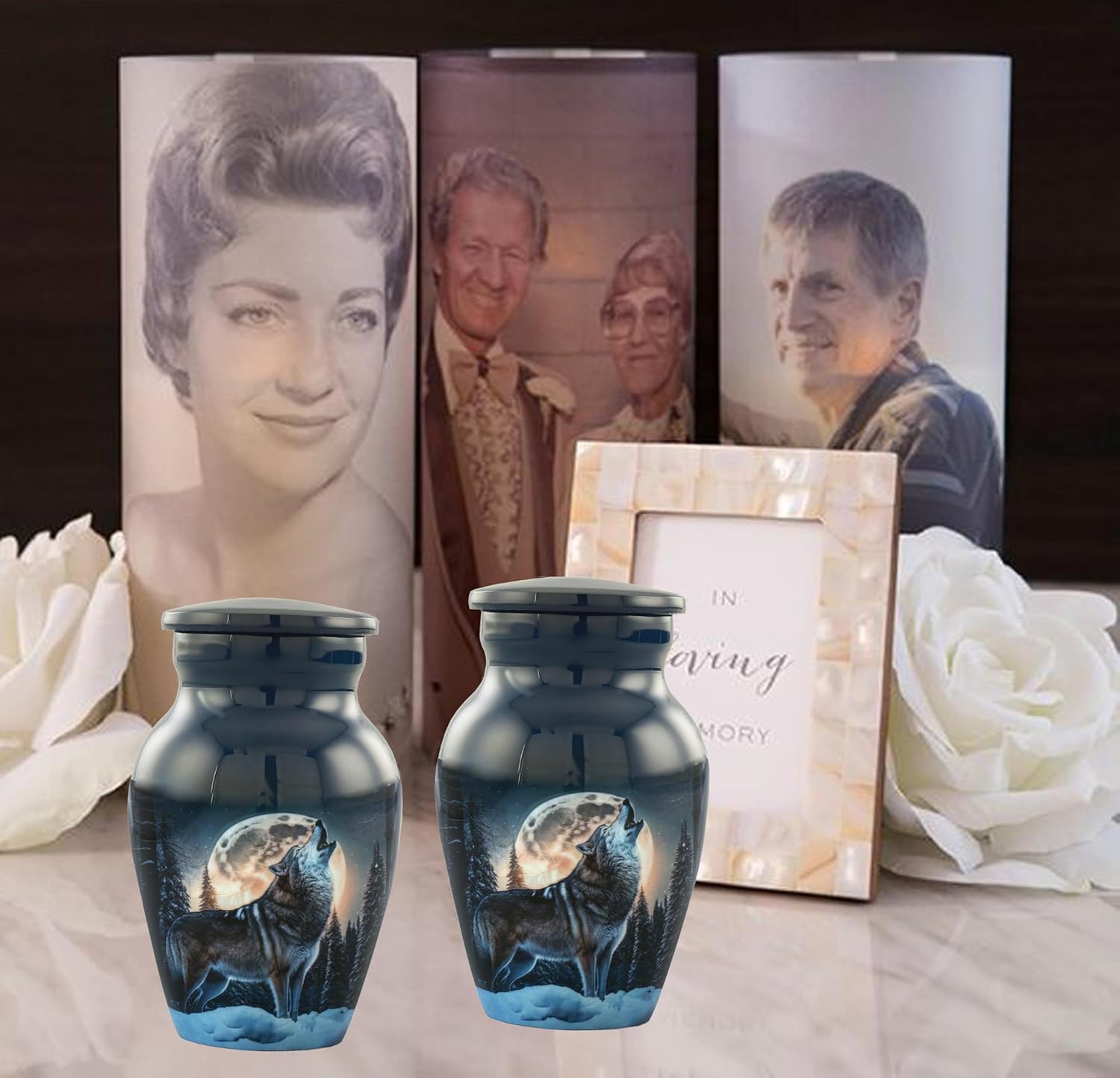 Midnight Wolves Mini Urn Set - 2 Cremation Urns for Ashes