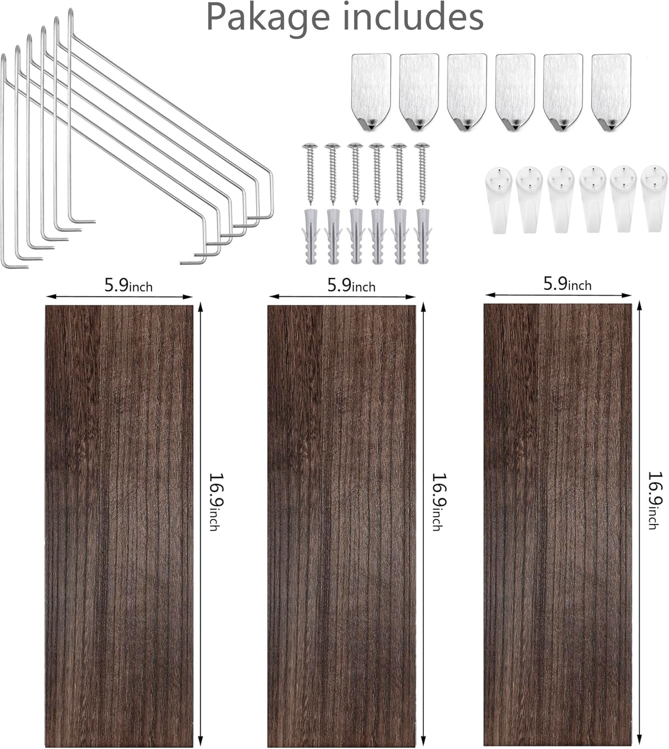 MITIME Floating Shelves Set of 3 Rustic Wood Wall Storage Shelves