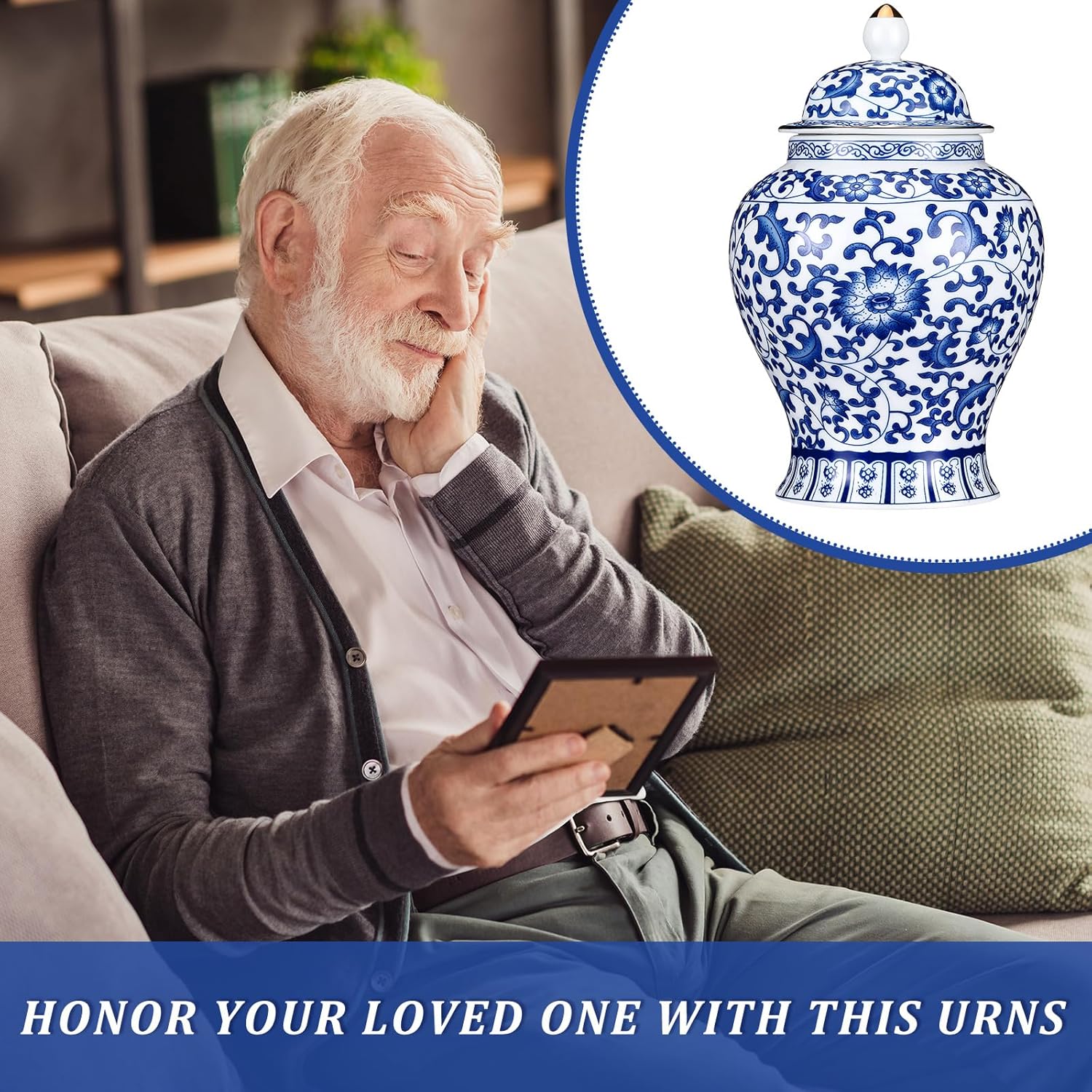Small Blue Ceramic Cremation Urn for Adult Ashes Decoration