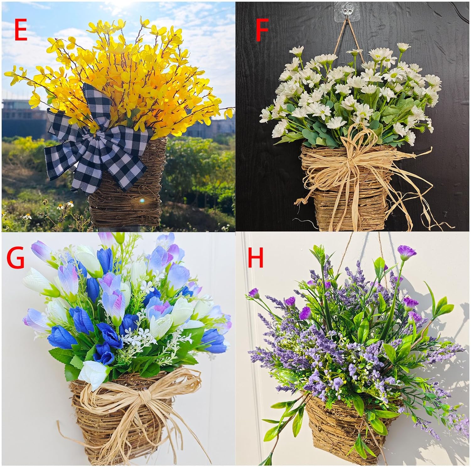 Cream Hydrangea Door Wreath with Rattan Basket