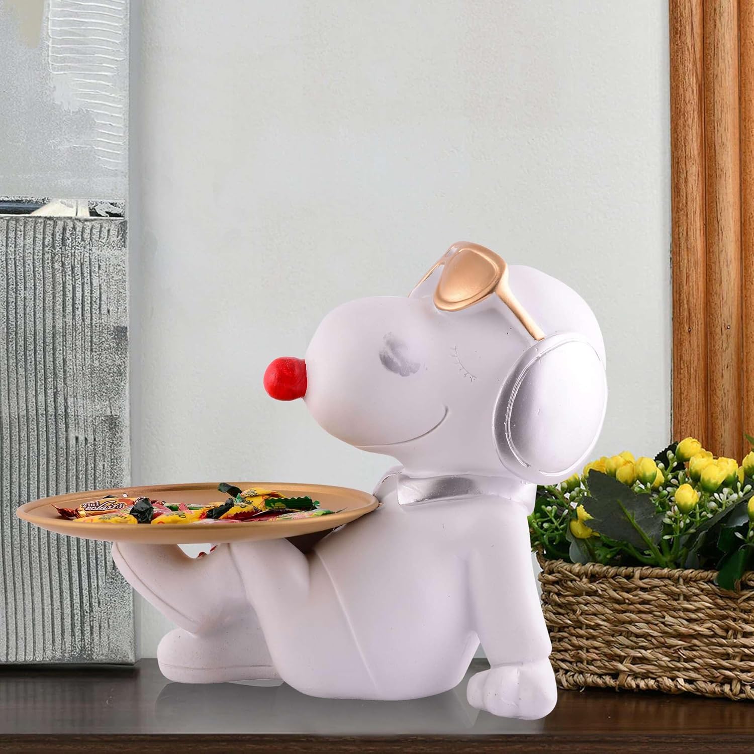White Resin Dog Statue Home Decor 8 Inches