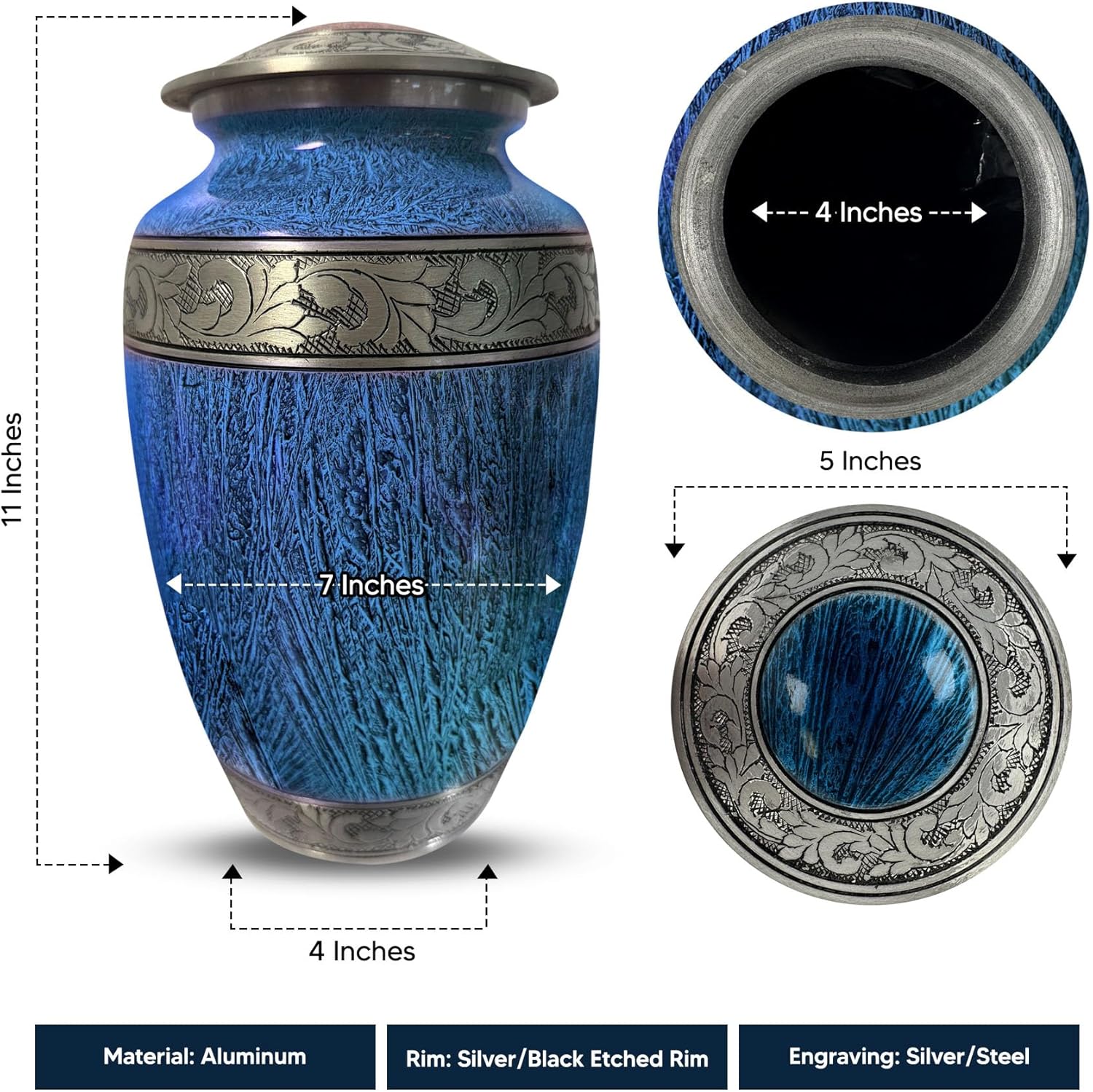 Personalized Large Adult Cremation Urn with Funny Engraved Design 200 Cubic Inches Blue