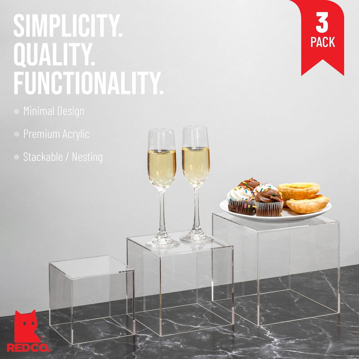 Red Co Clear Acrylic Cube Display Riser Stands 3-Pack