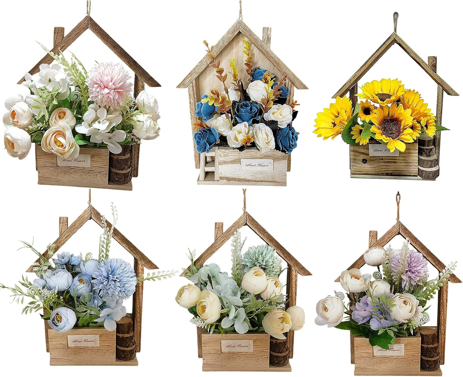 Wooden Door Hanger Basket with Silk Flowers and Ribbon
