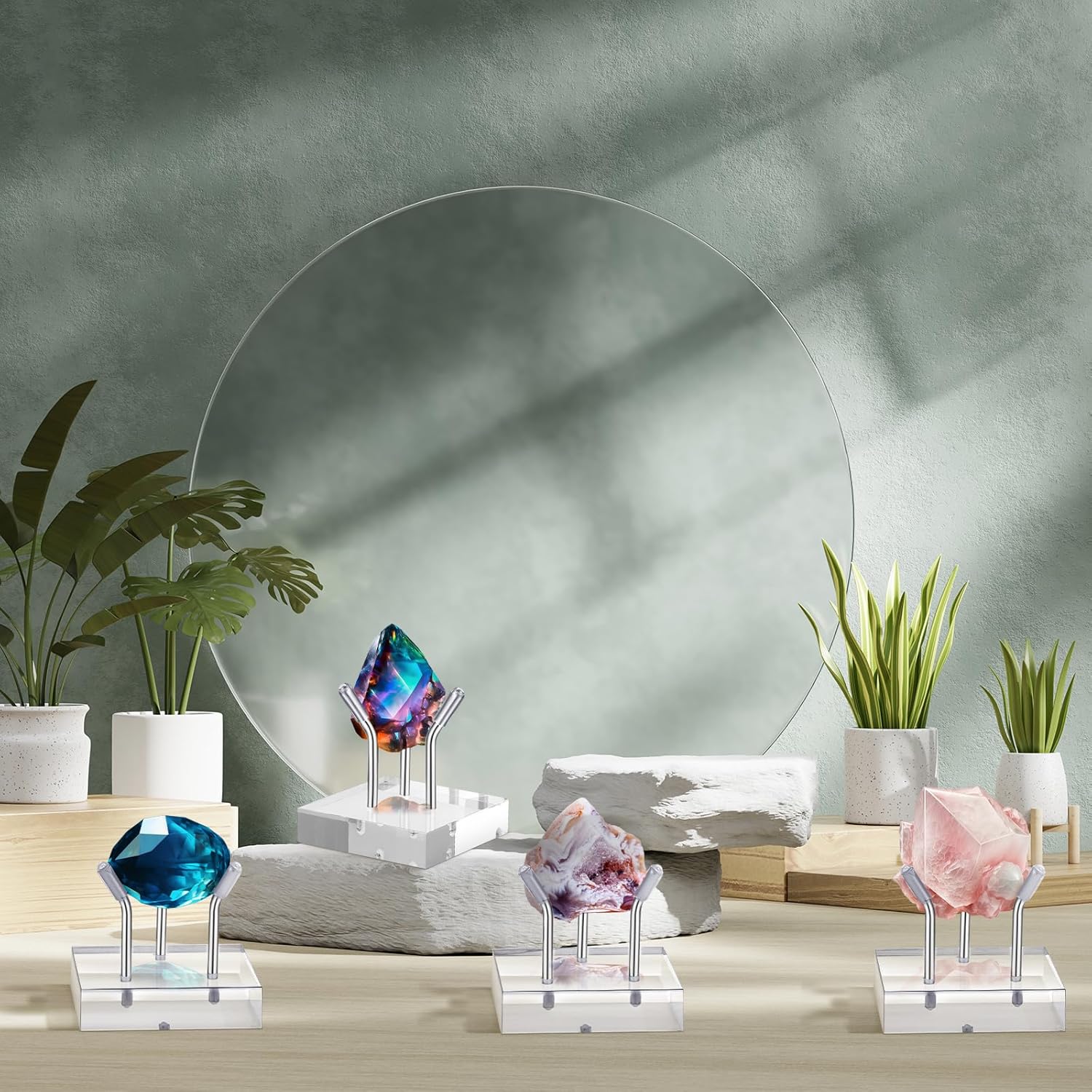 Weysat 4 Pack Clear Acrylic Display Stands with 3 Pegs