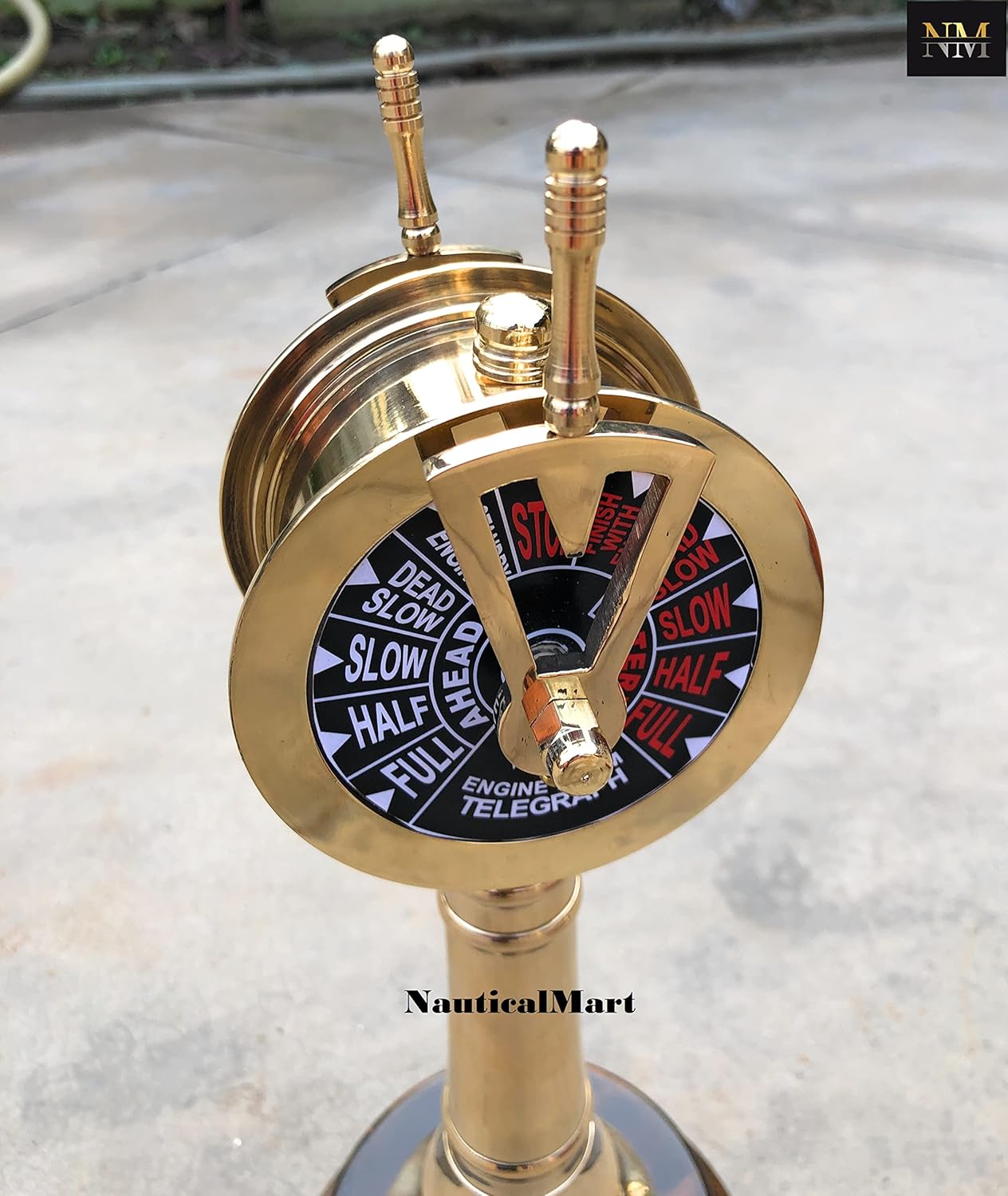 12 Inch Brass Nautical Ships Engine Telegraph with Wooden Base