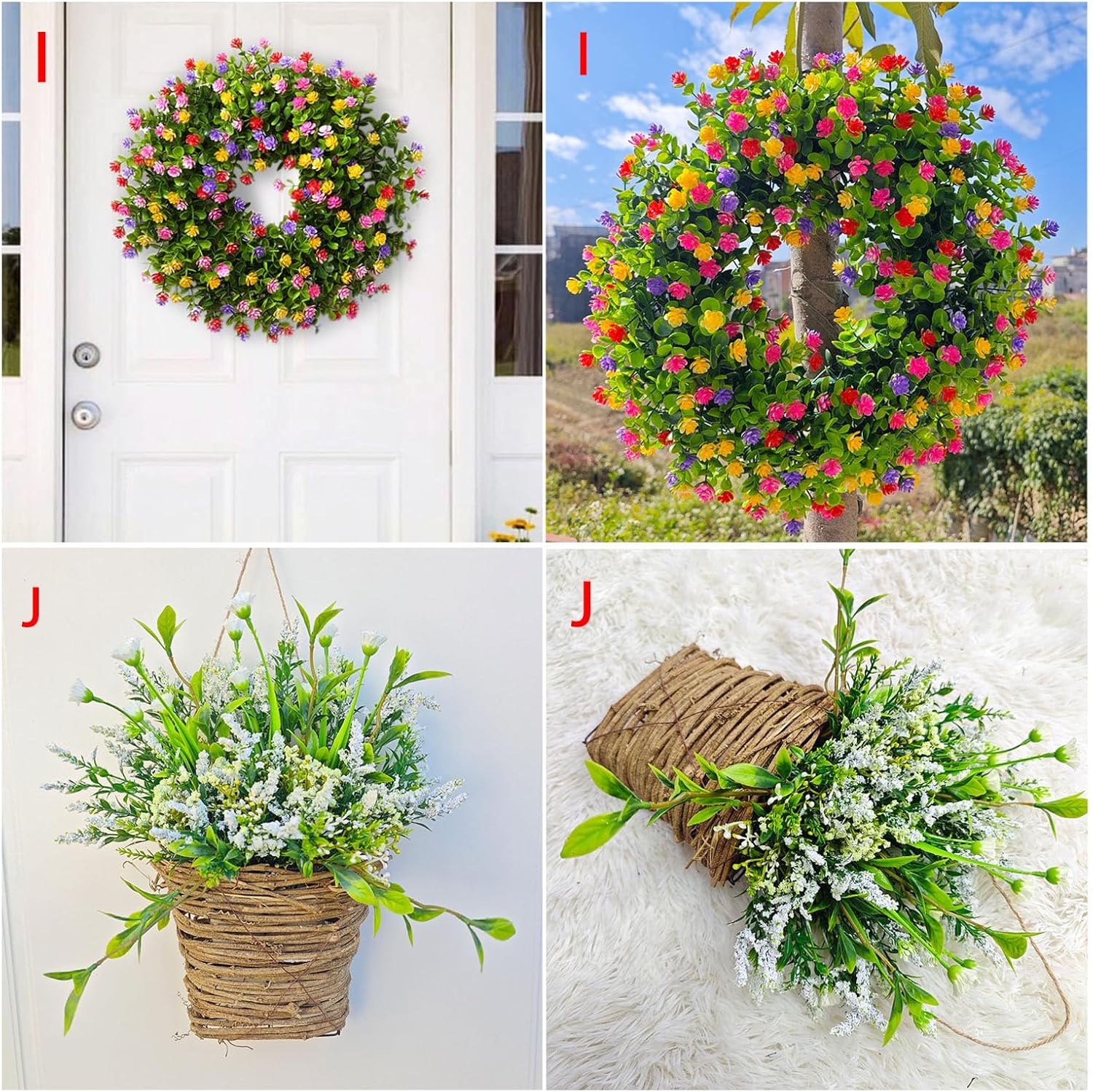 Cream Hydrangea Door Wreath with Rattan Basket