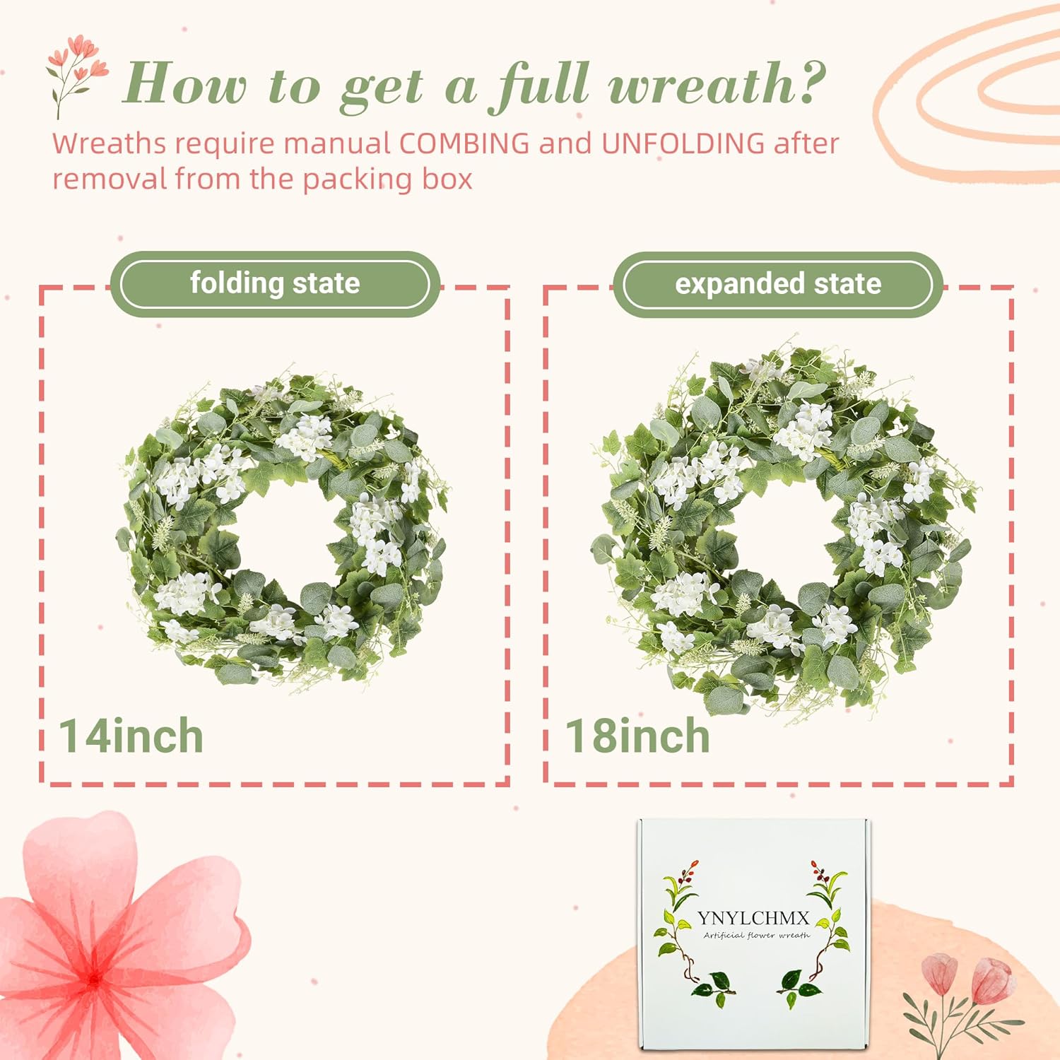 YNYLCHMX 18 Inch Artificial Spring Wreath