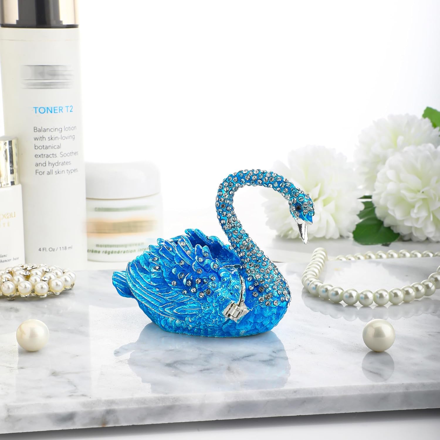 YU FENG Blue Swan Jewelry Trinket Box Collectible Figurine