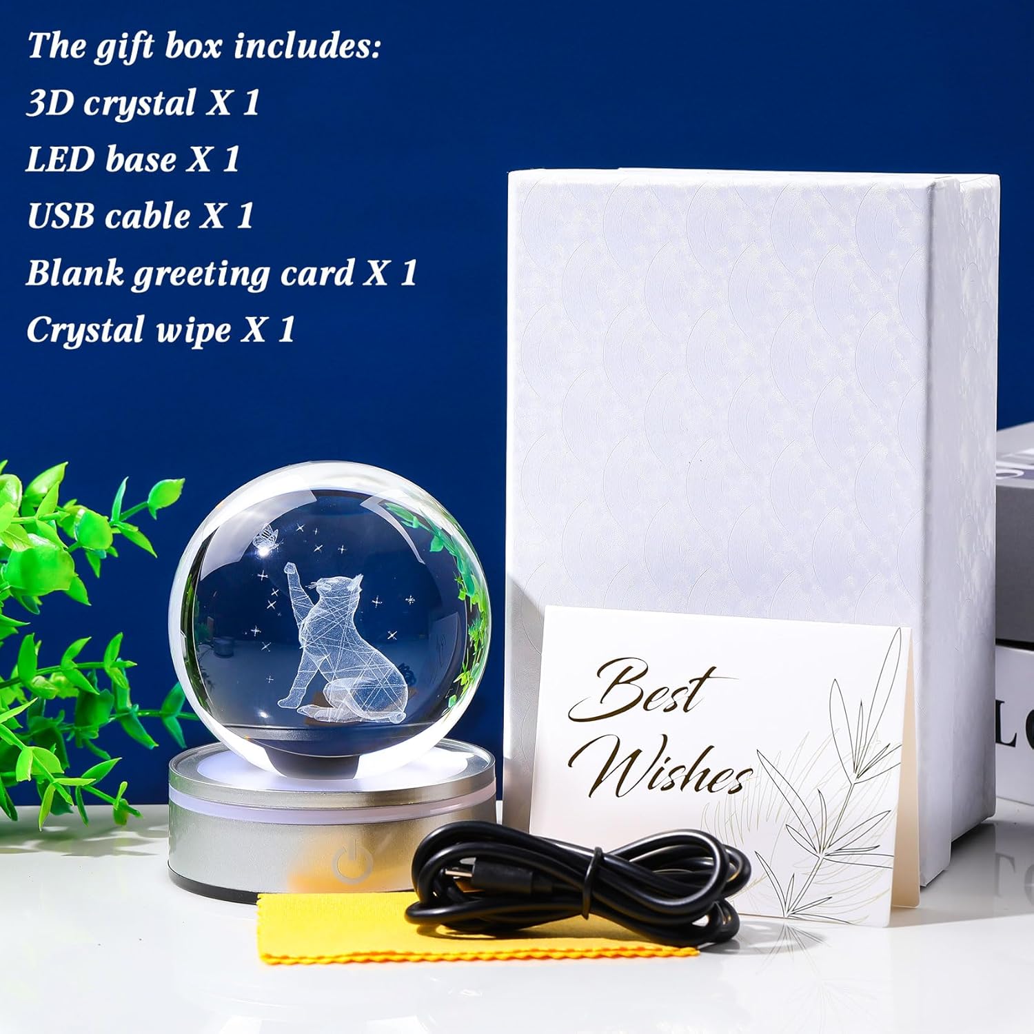 3D Crystal Cat Ball Home Decor Night Light Gift