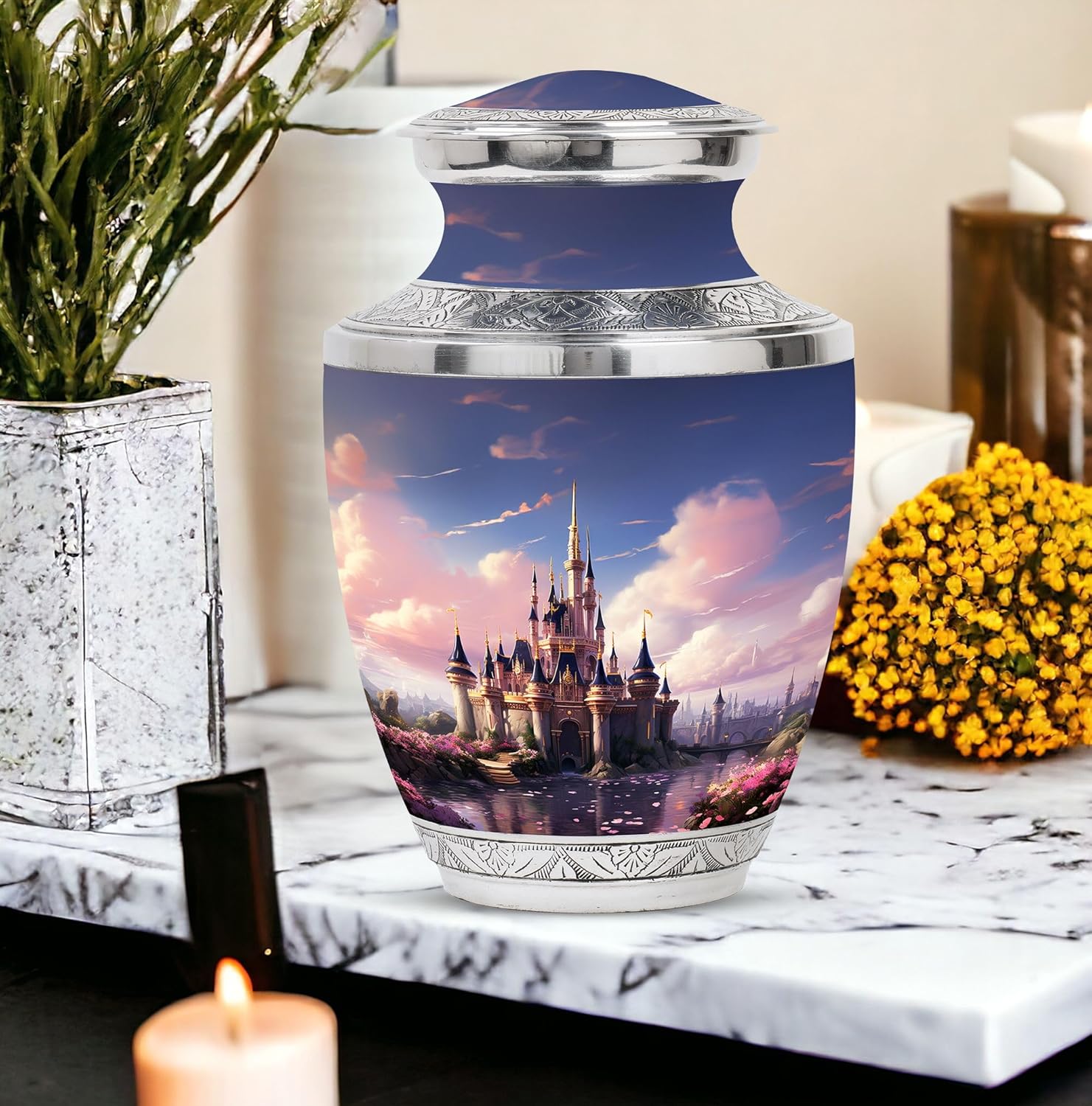 The Castle By The Blooming River - 10 Inch Adult Urn For Ashes