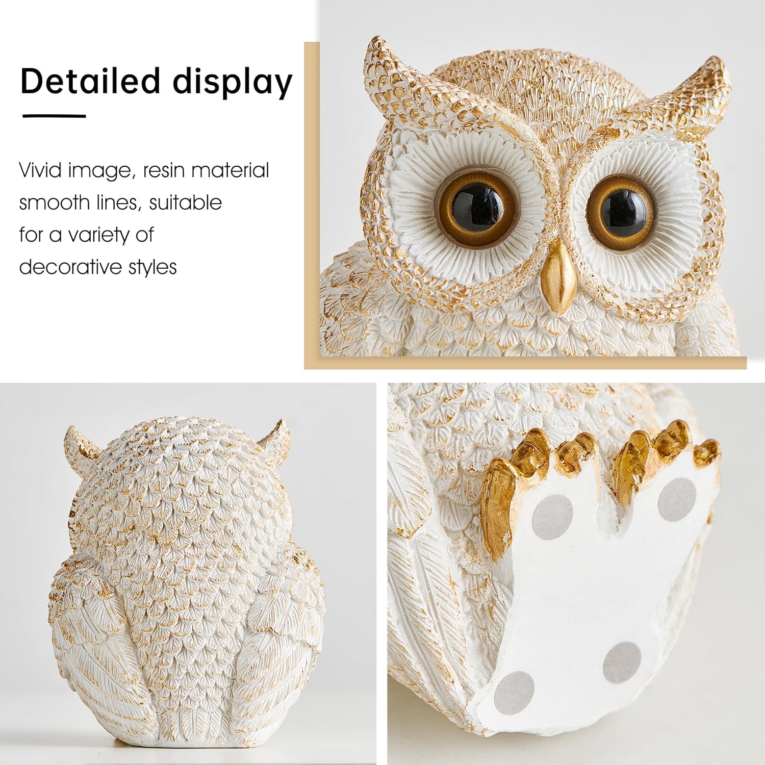 Octdays White Owl Statue - Cute Bird Figurine for Home Decor