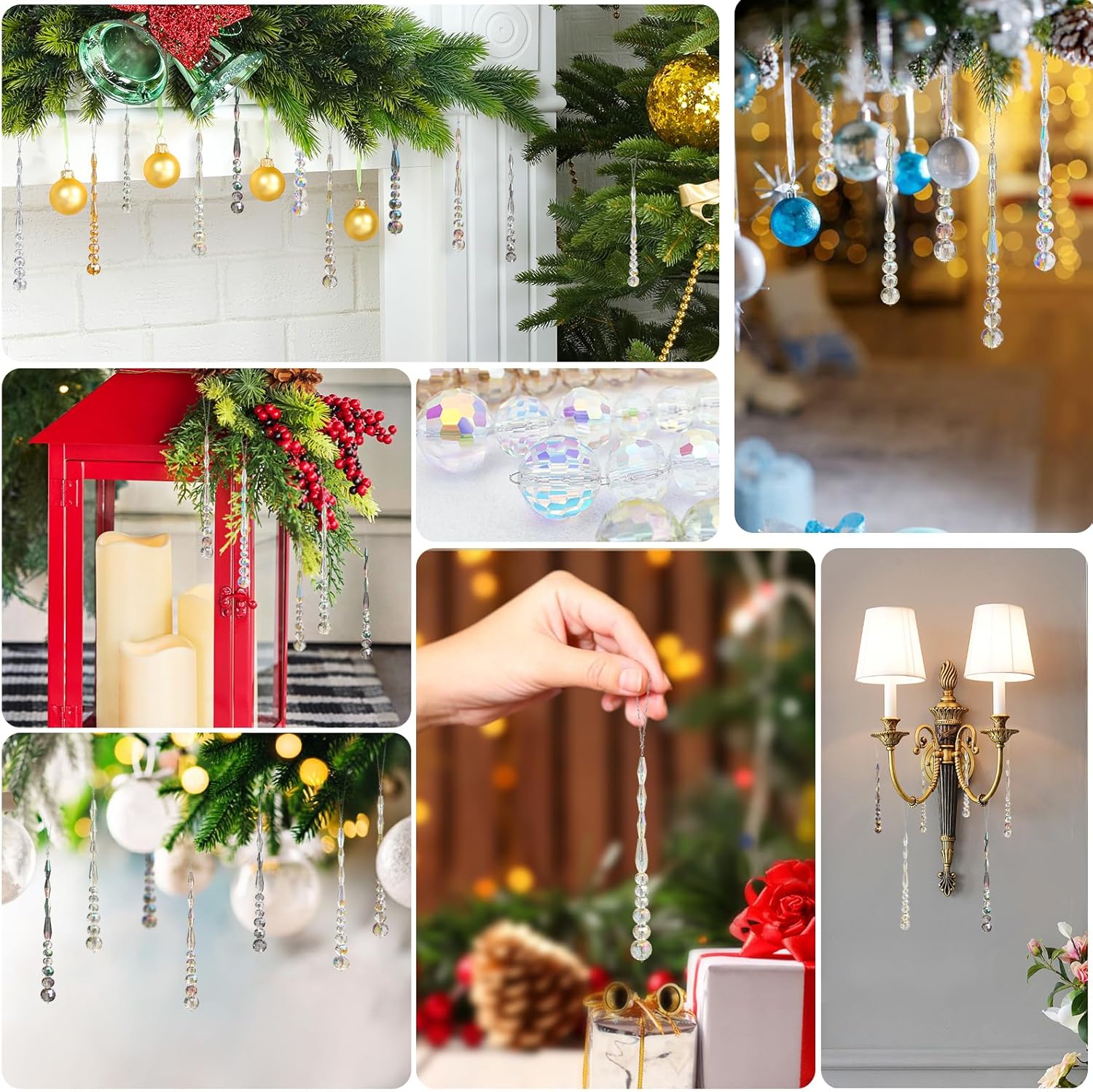 12pcs Crystal Icicle Christmas Ornaments Multicolor