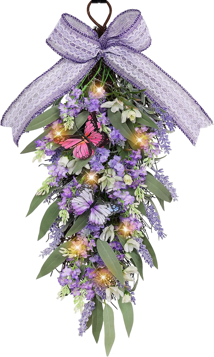 Jusdreen LED Teardrop Lavender Wreath with Butterflies
