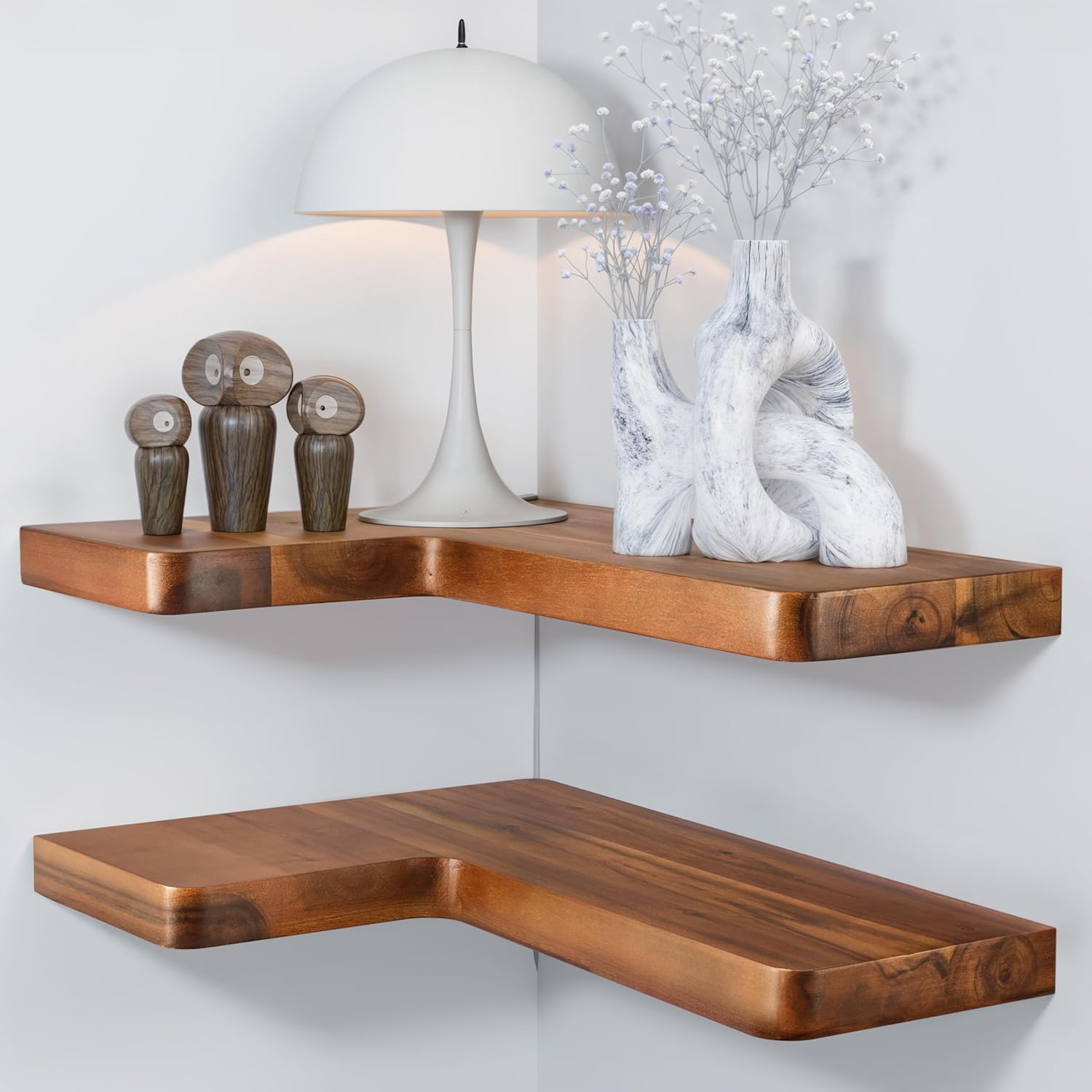BATODA Acacia Wood Corner Floating Shelves Set 2