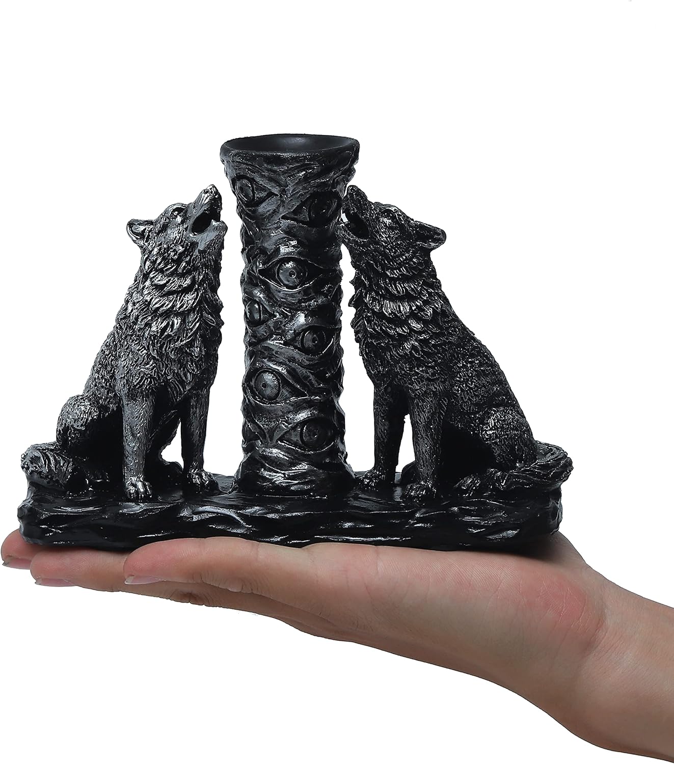 Two Silver Wolves Figurine with Crystal Base Holder