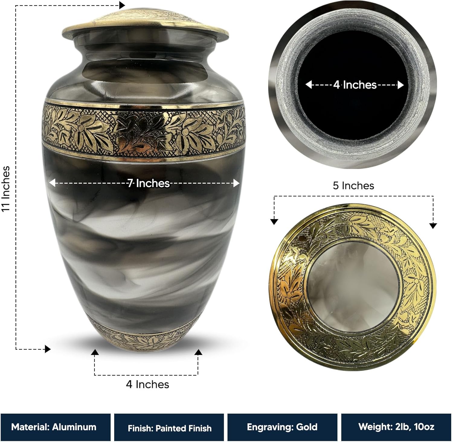 Custom Cremation Urn with Humor Engraving and Gold Design