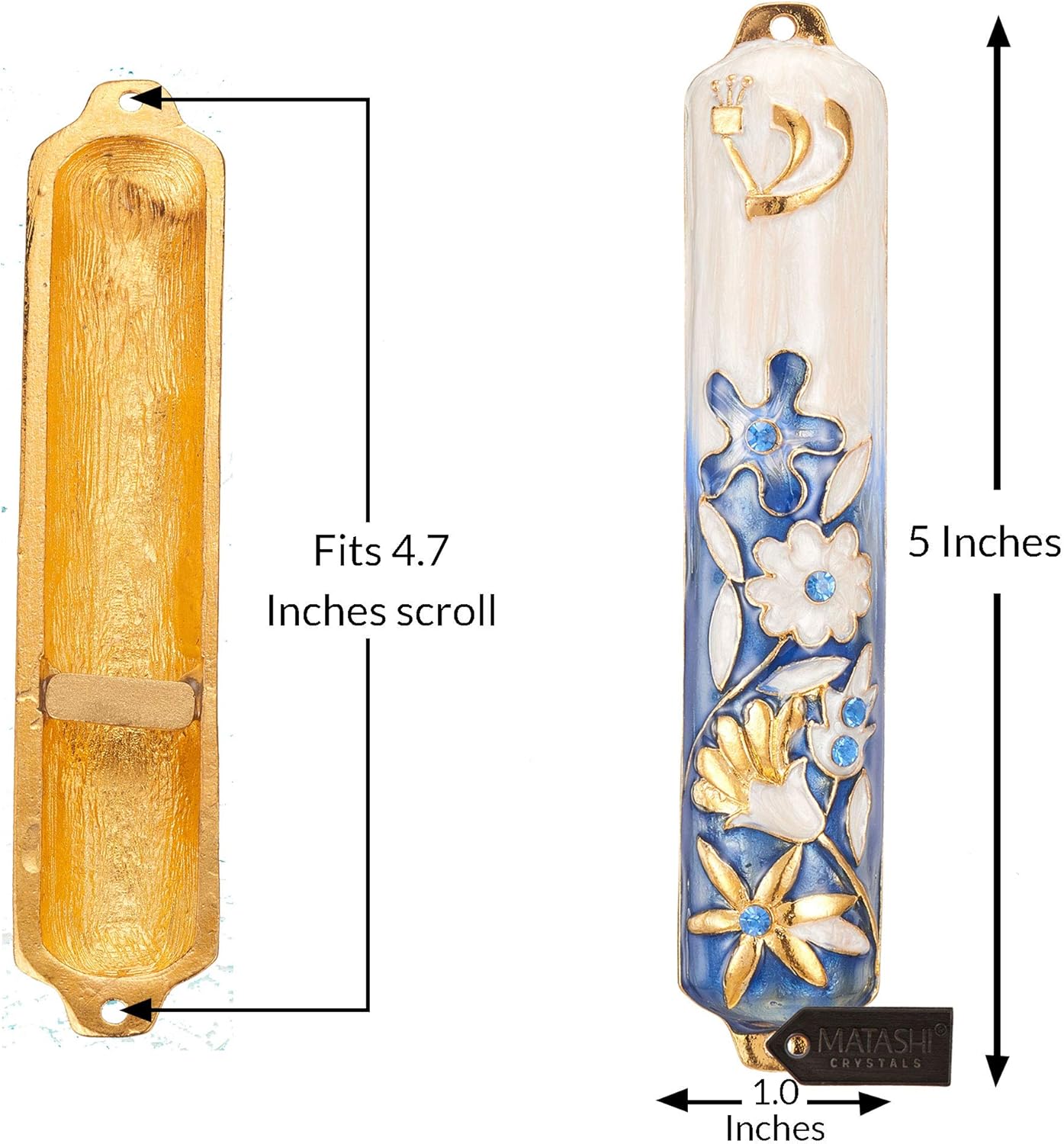 Matashi 55 Inch Hand Painted Mezuzah with Gold and Crystal Accents