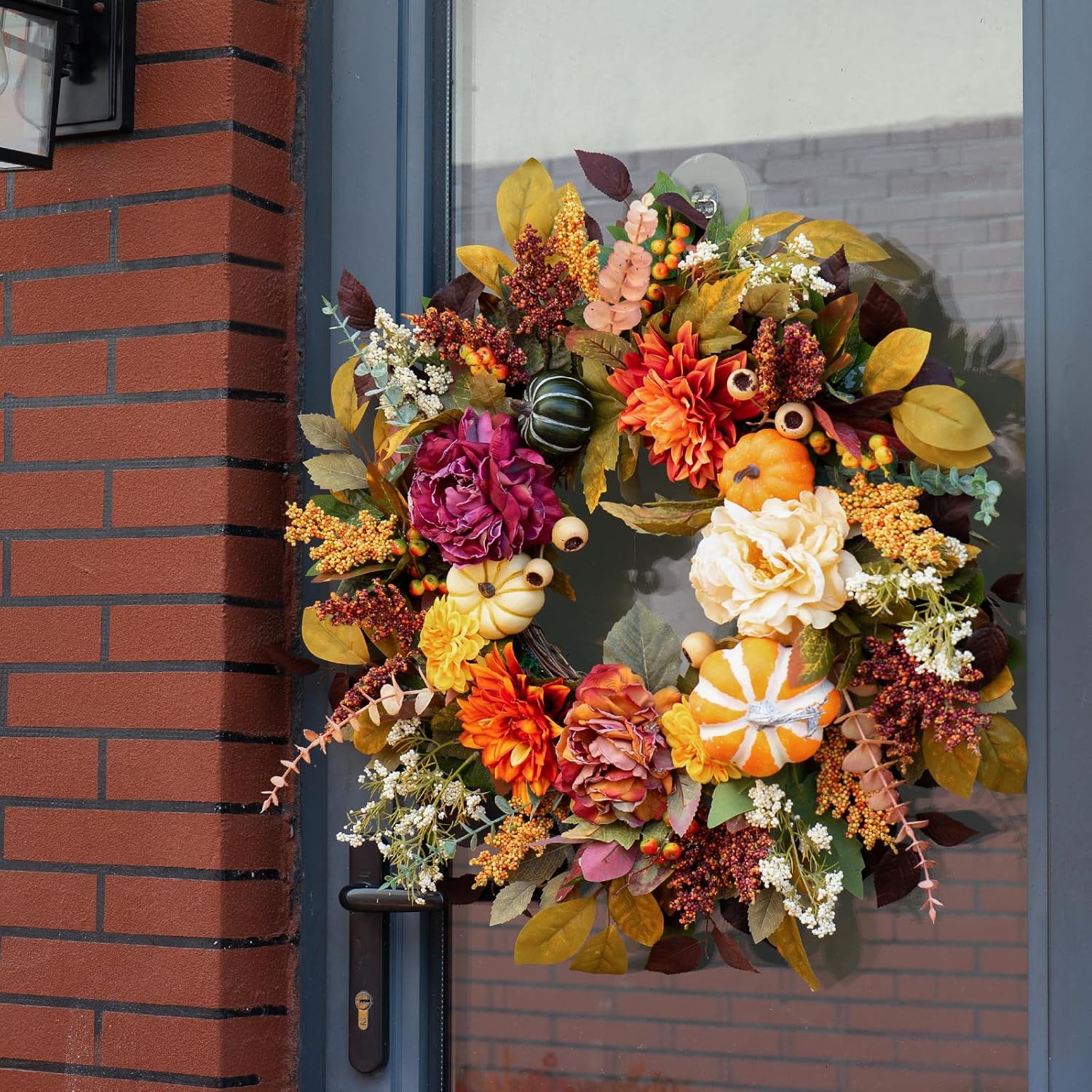 24 Inch Fall Wreath with Pumpkins and Leaves