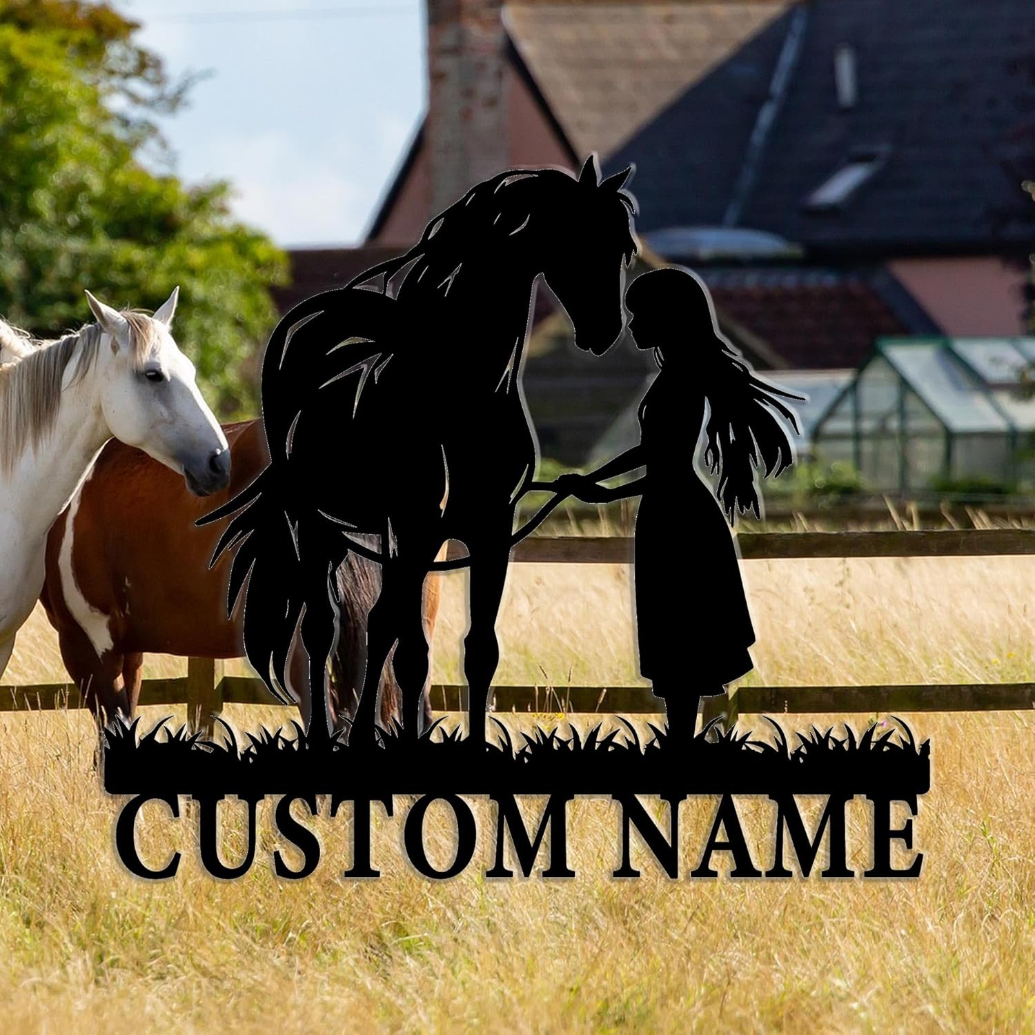 Gotstorms Customizable Horse Silhouette Wall Art with Name Plate