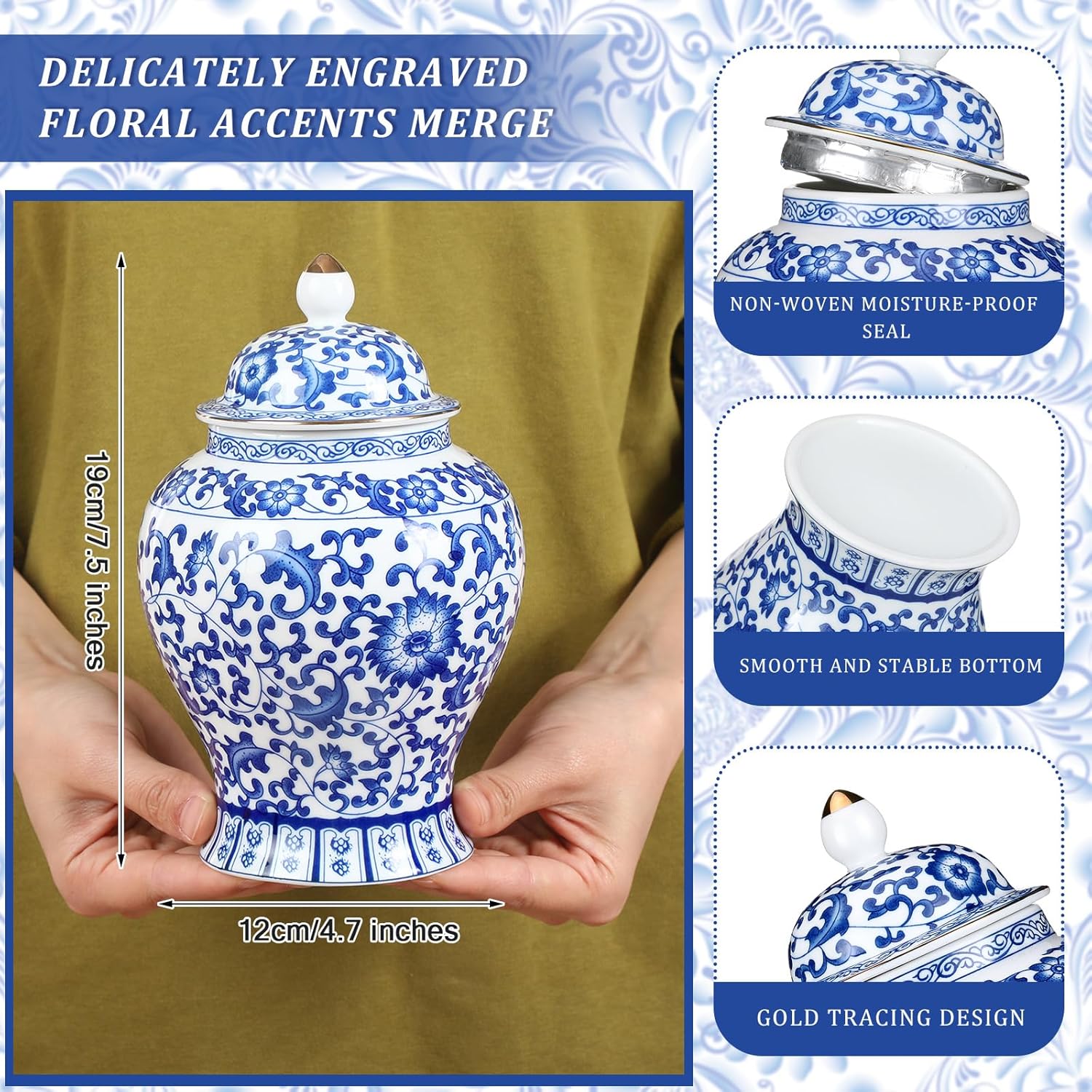 Small Blue Ceramic Cremation Urn for Adult Ashes Decoration