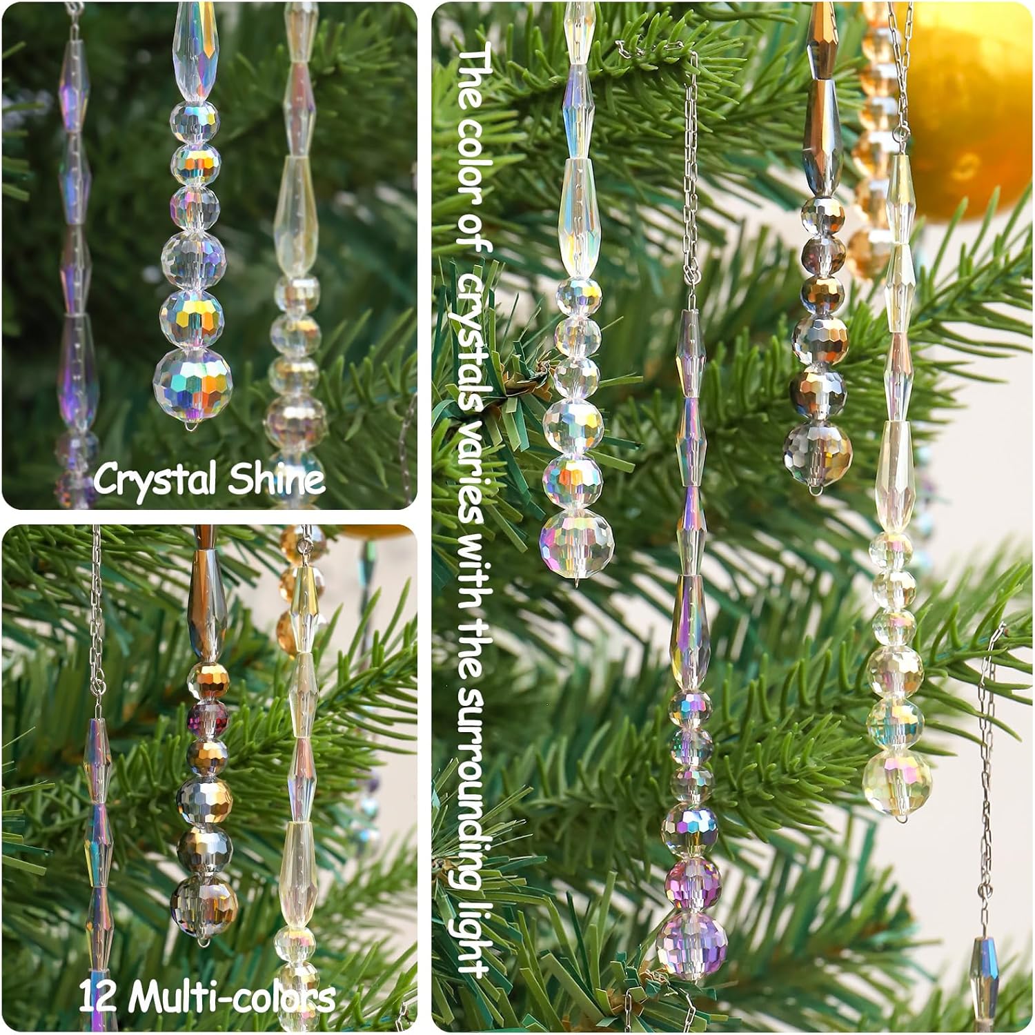12pcs Crystal Icicle Christmas Ornaments Multicolor