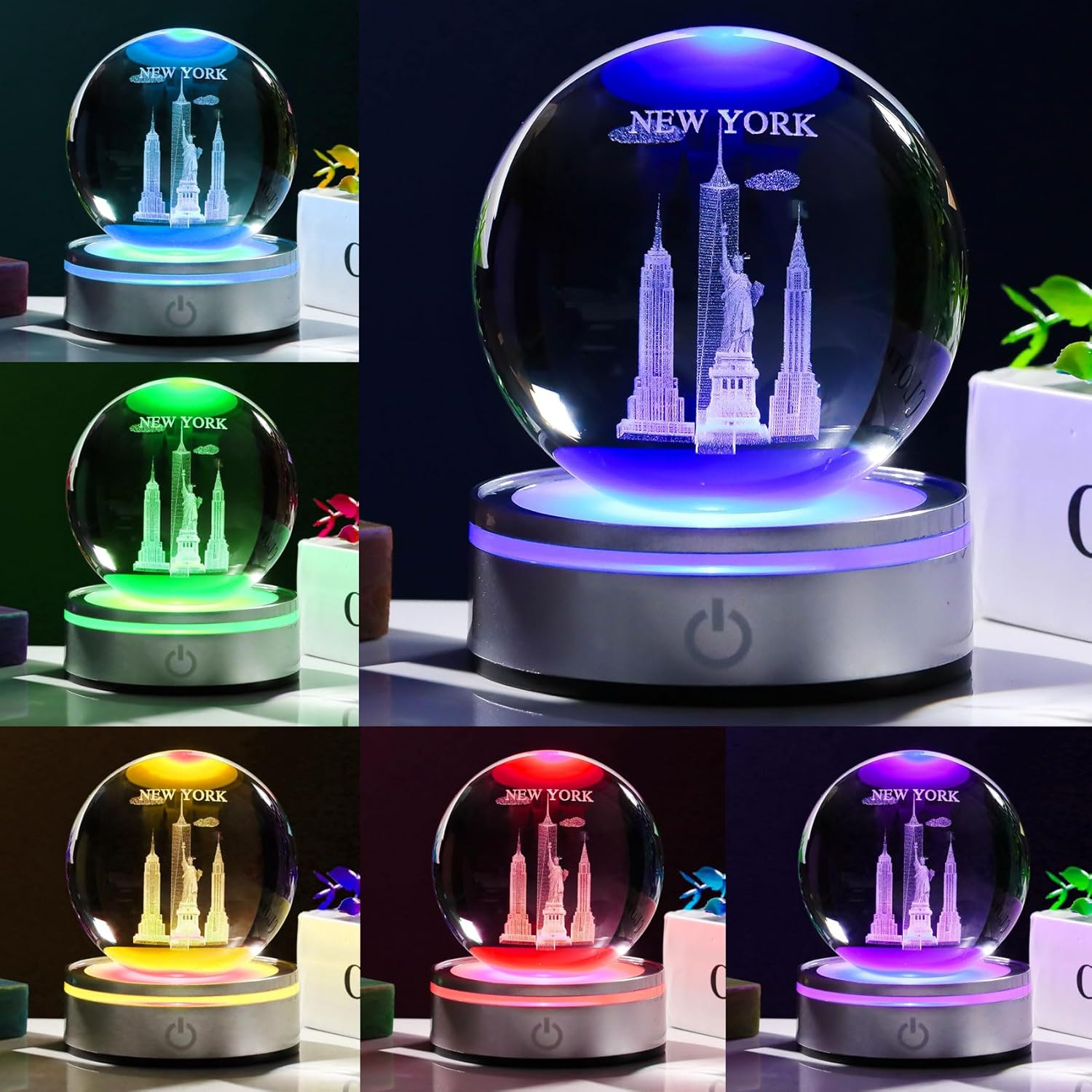 Movdyka 3D Crystal Ball Statue of Liberty Night Light Snow Globe
