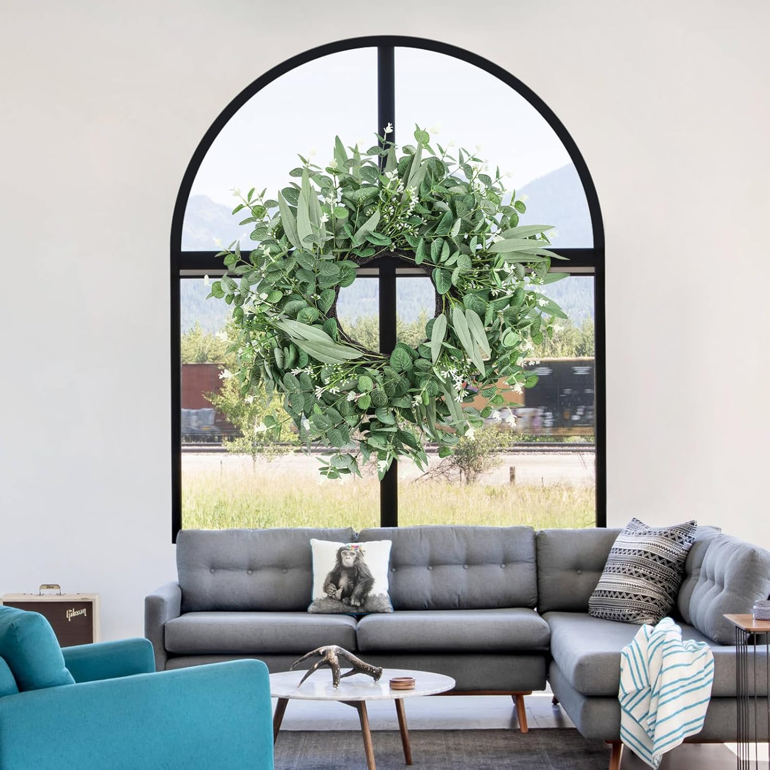 Dushle 24 Inch Summer Eucalyptus Wreath for Front Door