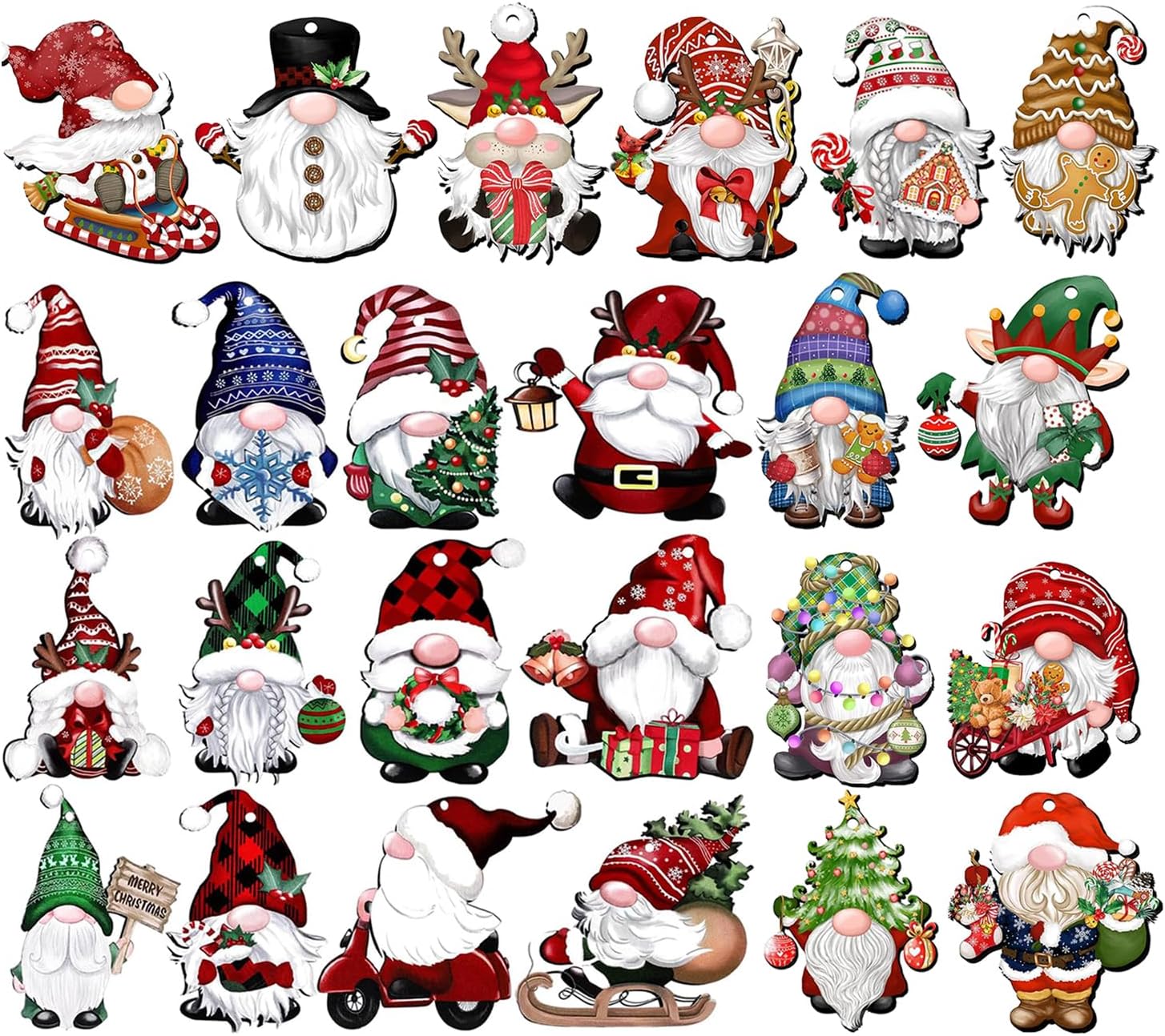 24 Wooden Gnome Christmas Ornaments for Decor