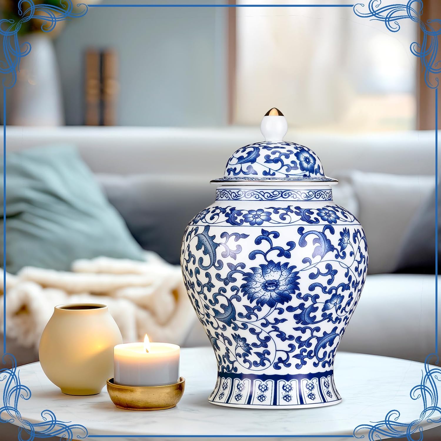Small Blue Ceramic Cremation Urn for Adult Ashes Decoration