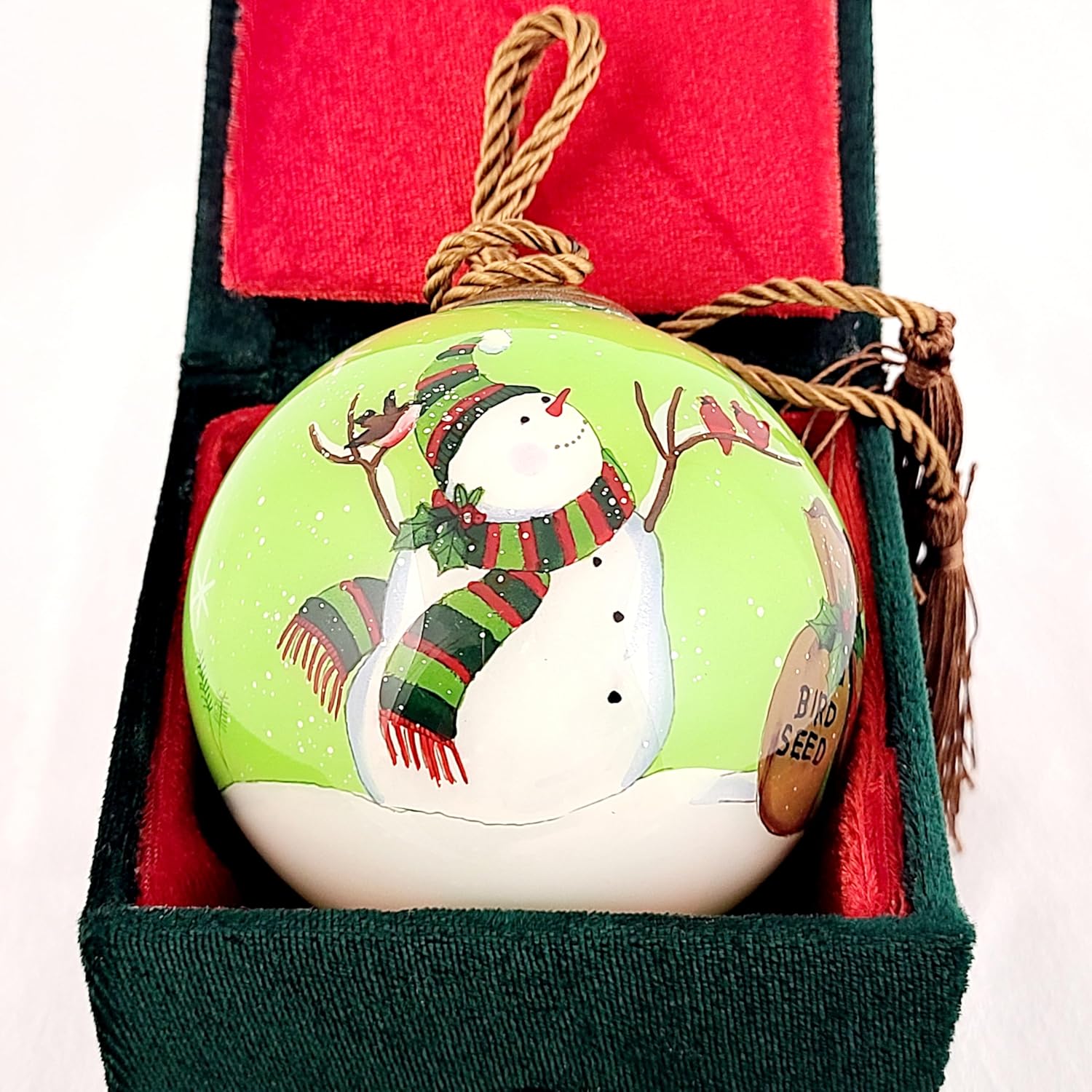 Snowman Feeding Birds LiBien Glass Collectible