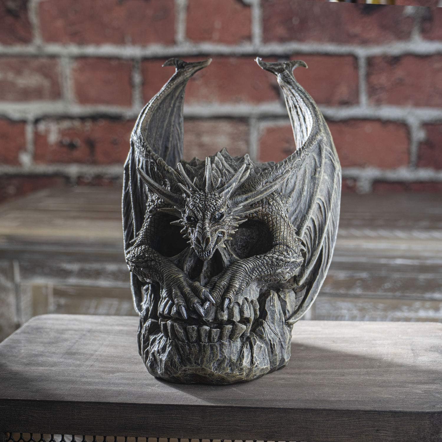 Spiral Dark Gothic Draco Dragon on Mutated Skull Figurine