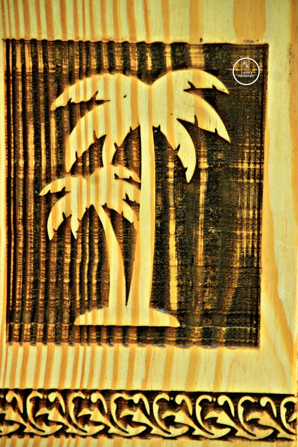 Palm Tree Urn Handmade Natural Wood 220 Cubic Inches