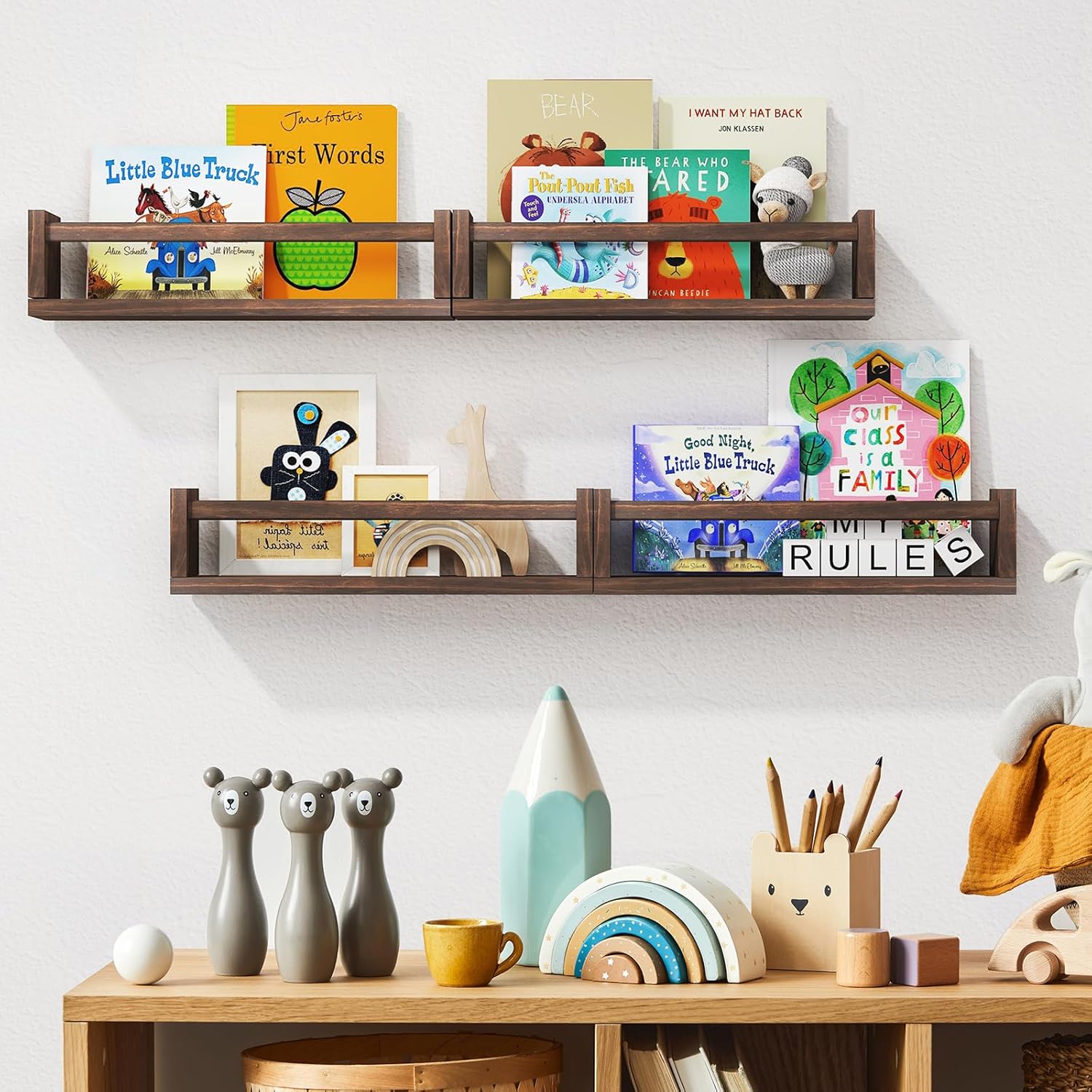 Fixwal Floating Book Shelves Set of 4 Brown