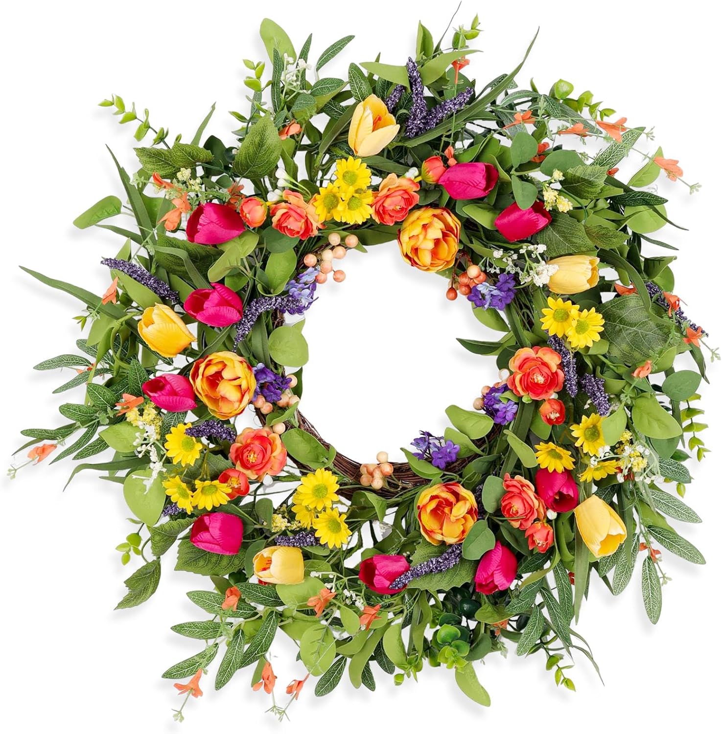 24 Inch Tulip Wreath for Front Door and Porch
