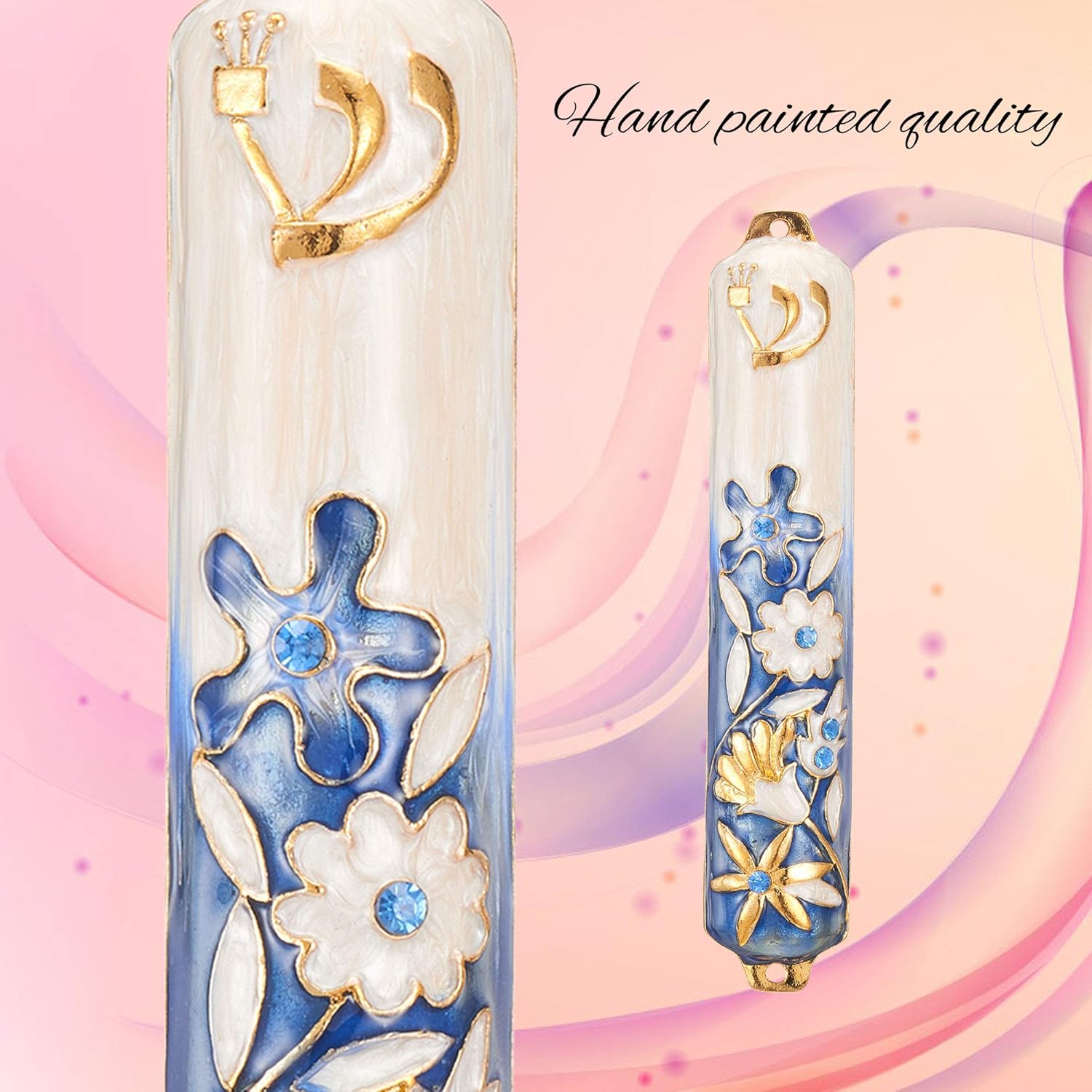 Matashi 55 Inch Hand Painted Mezuzah with Gold and Crystal Accents