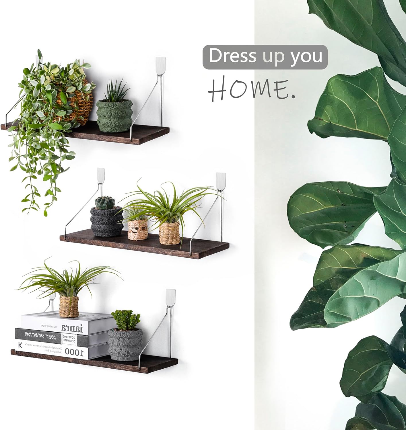 MITIME Floating Shelves Set of 3 Rustic Wood Wall Storage Shelves
