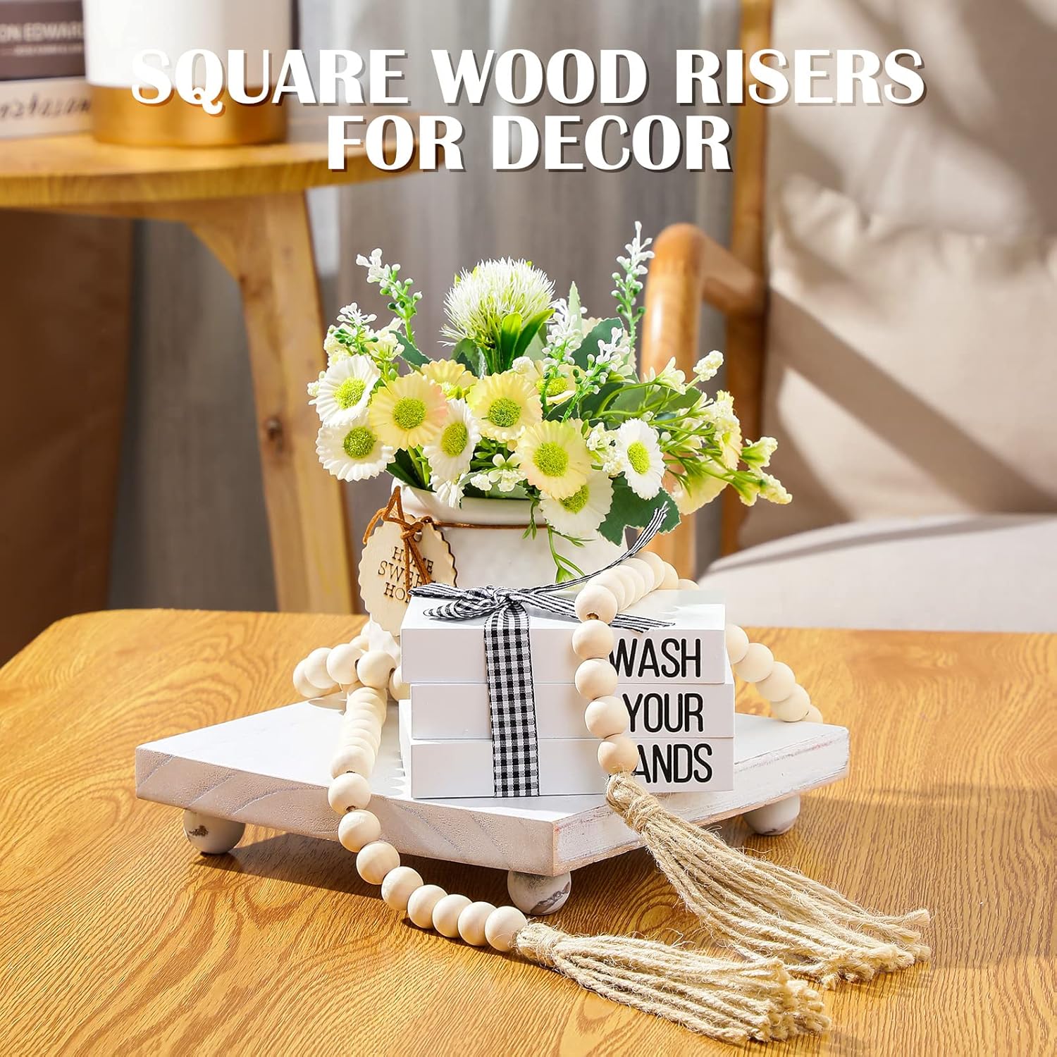 Chunful Set of 3 White Rustic Wooden Risers