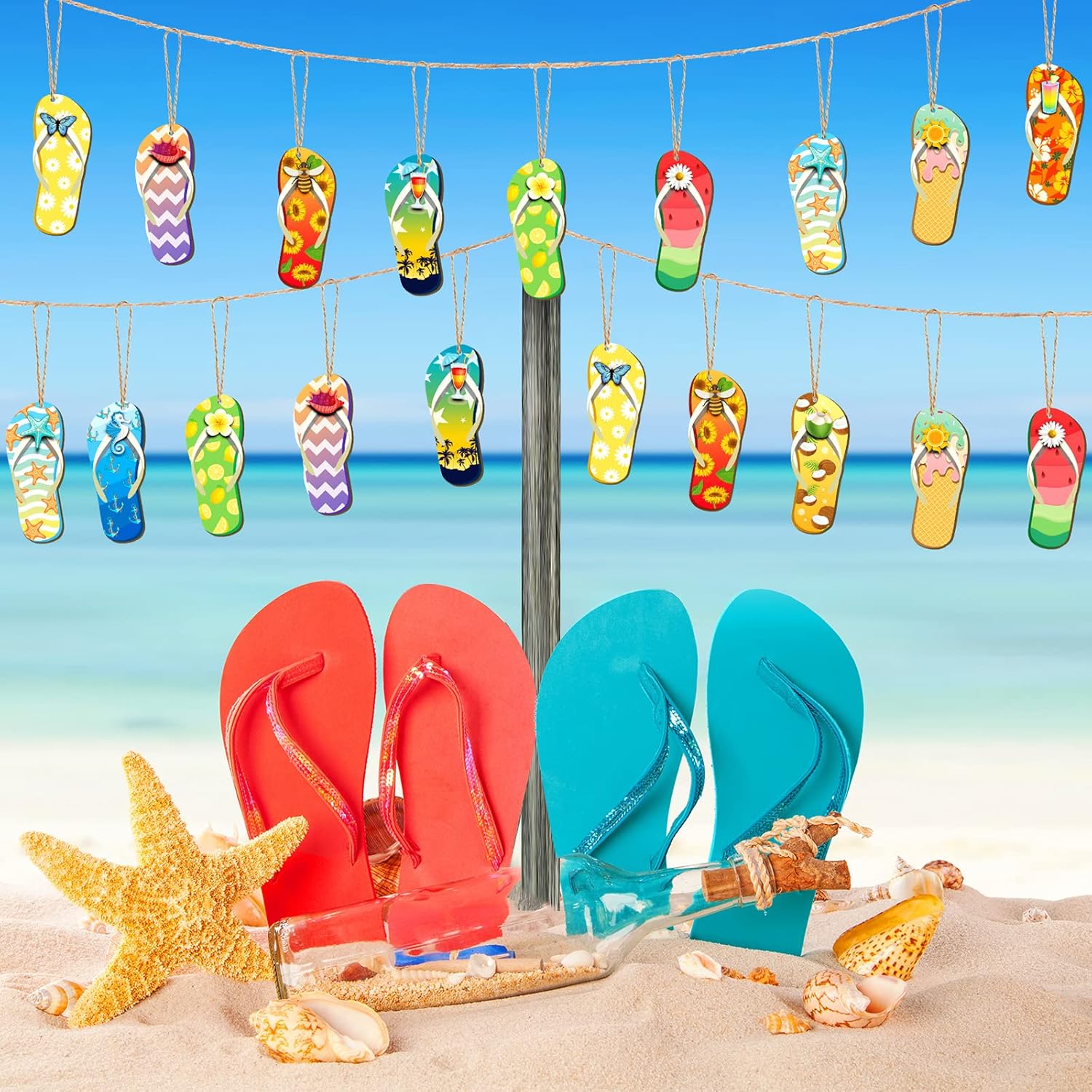 36 Pcs Summer Wood Hanging Ornaments with 12 Styles