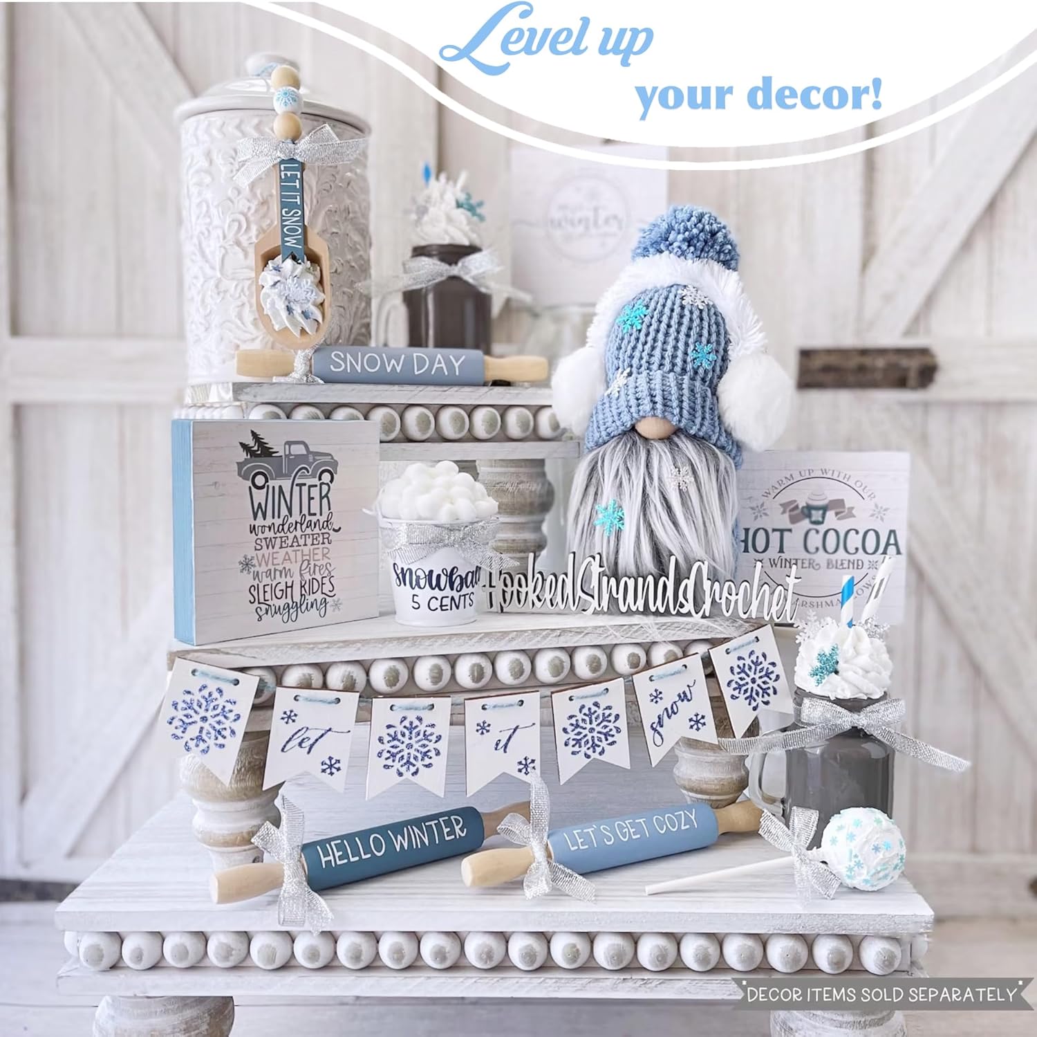 Wooden Tiered Tray Stand Set of 3 White Farmhouse Decor