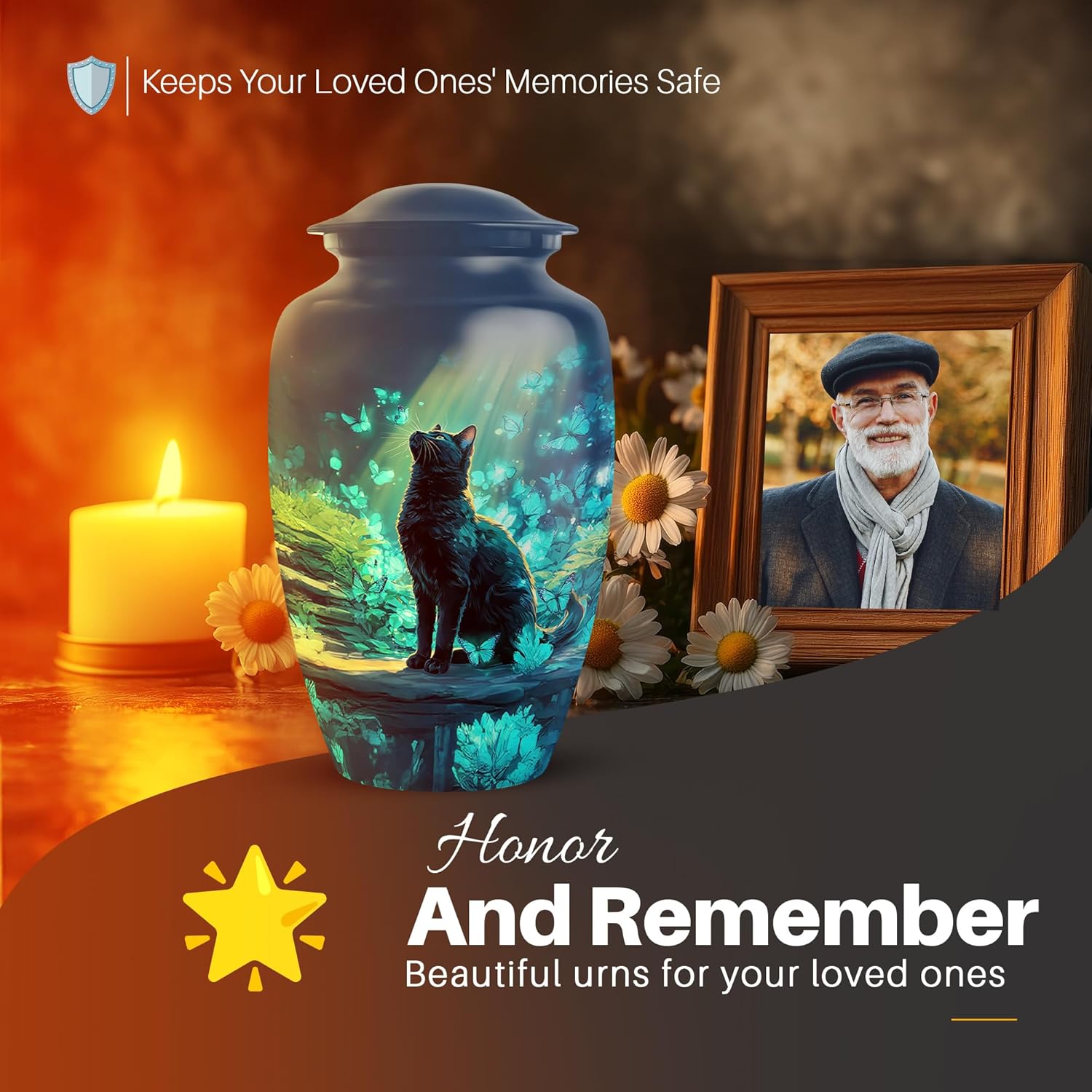 Yatskia Blue Butterfly Cat Cremation Urn for Adult Ashes