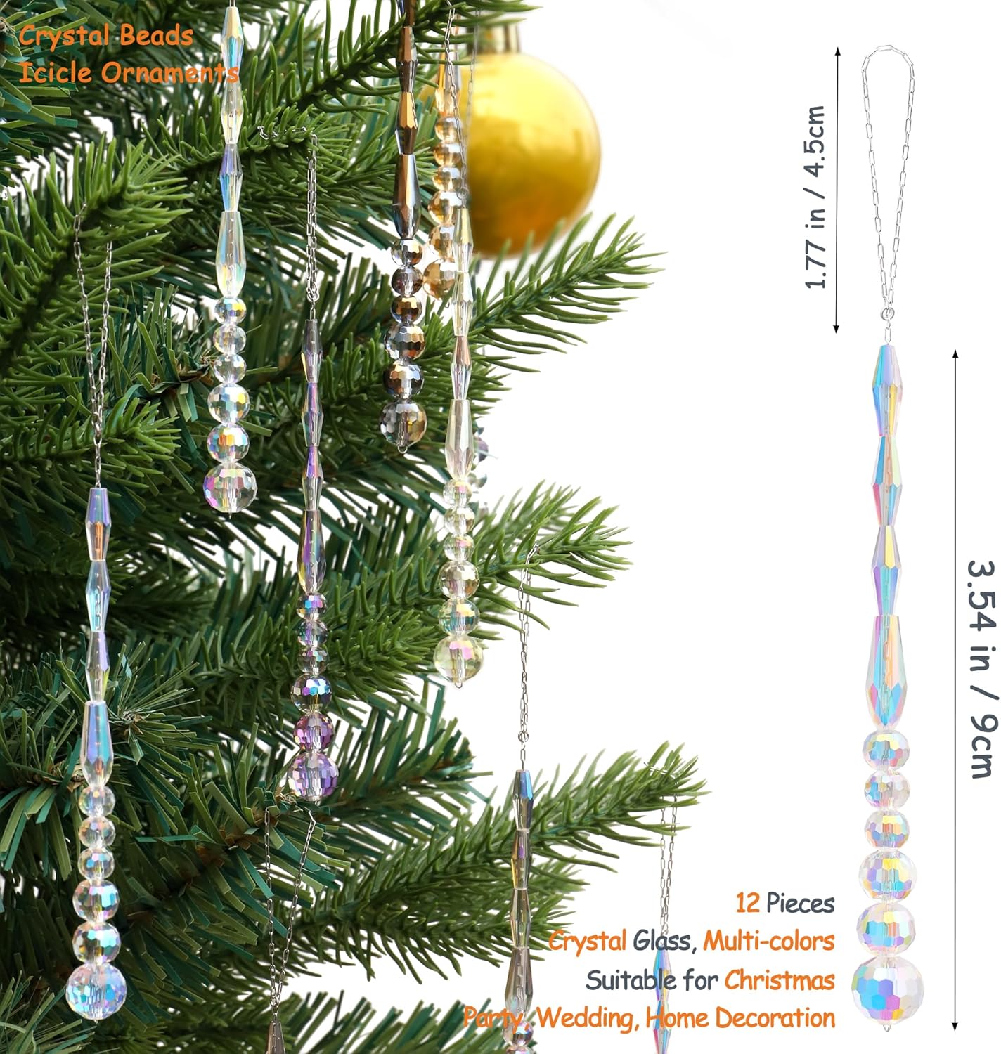 12pcs Crystal Icicle Christmas Ornaments Multicolor