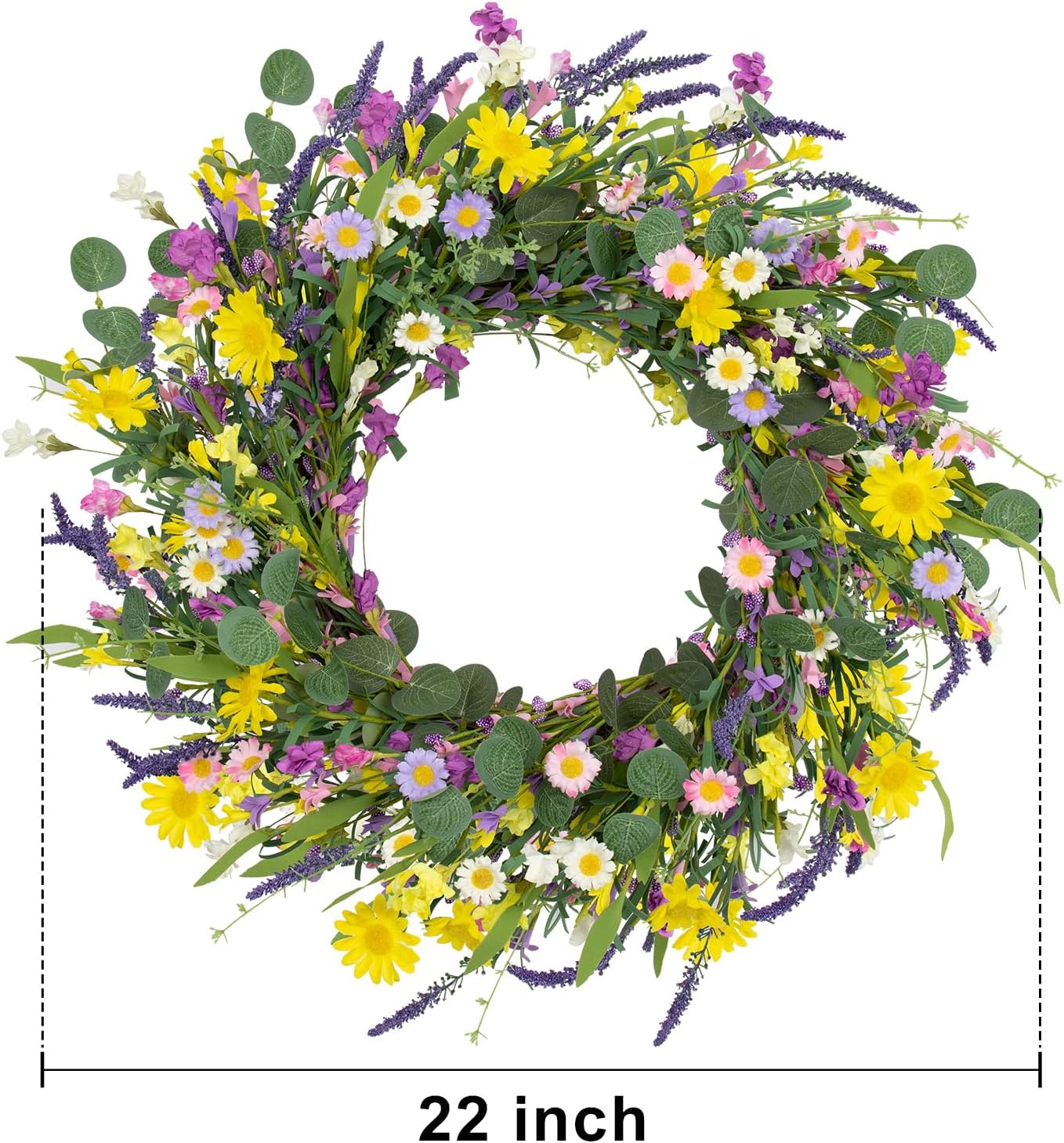 JFLORU 22 Inch Artificial Spring Wreath with Wildflowers