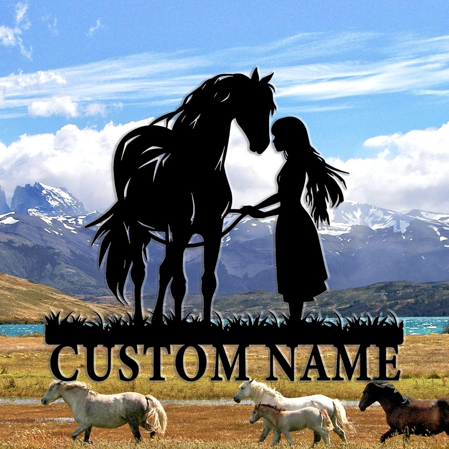 Gotstorms Customizable Horse Silhouette Wall Art with Name Plate