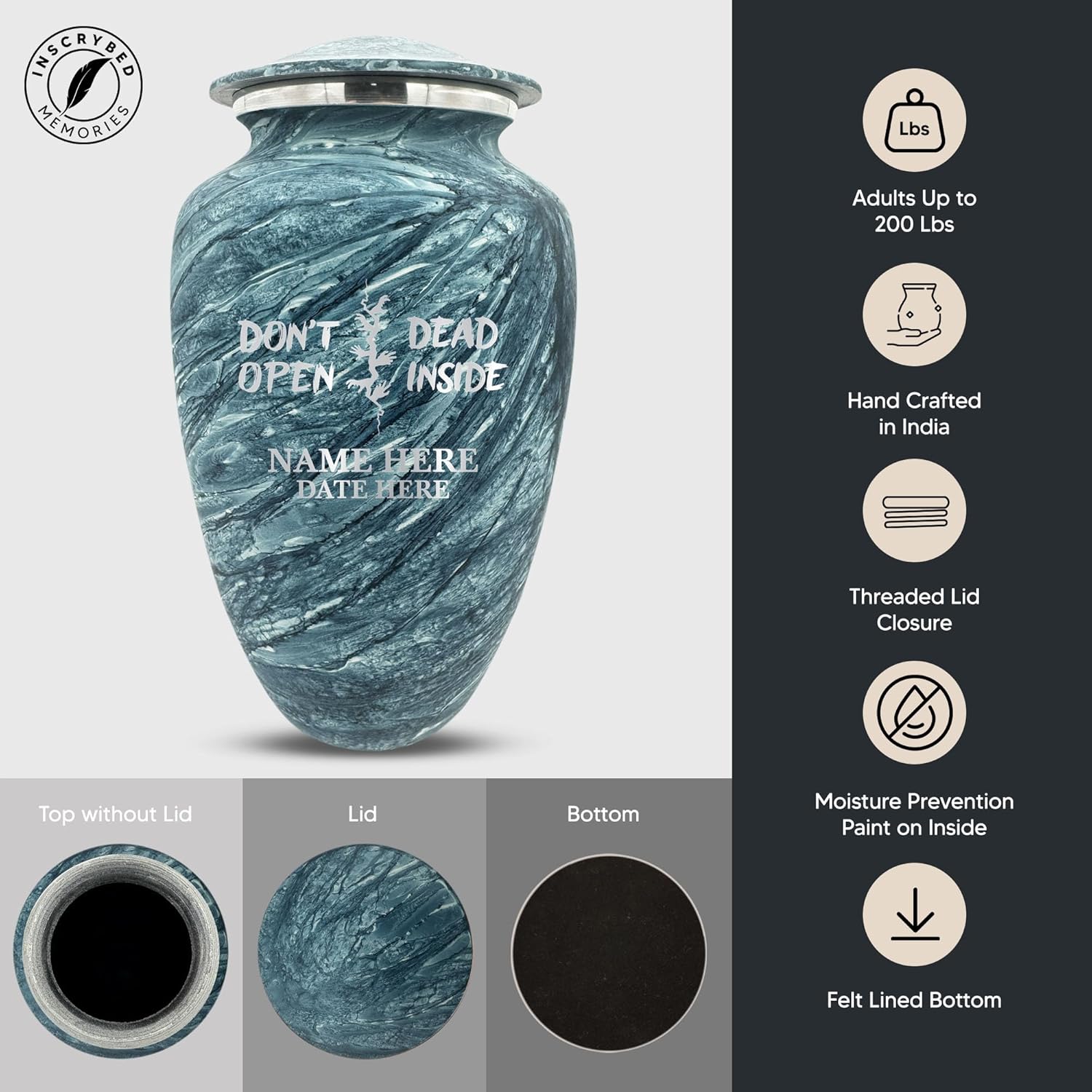 Custom Large Cremation Urn with Name and Design Blue