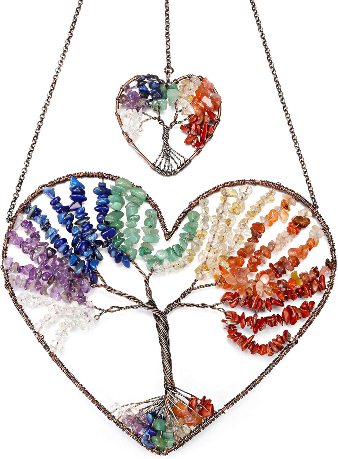 JOVIVI Double Heart Tree of Life Healing Crystal Wall Hanger