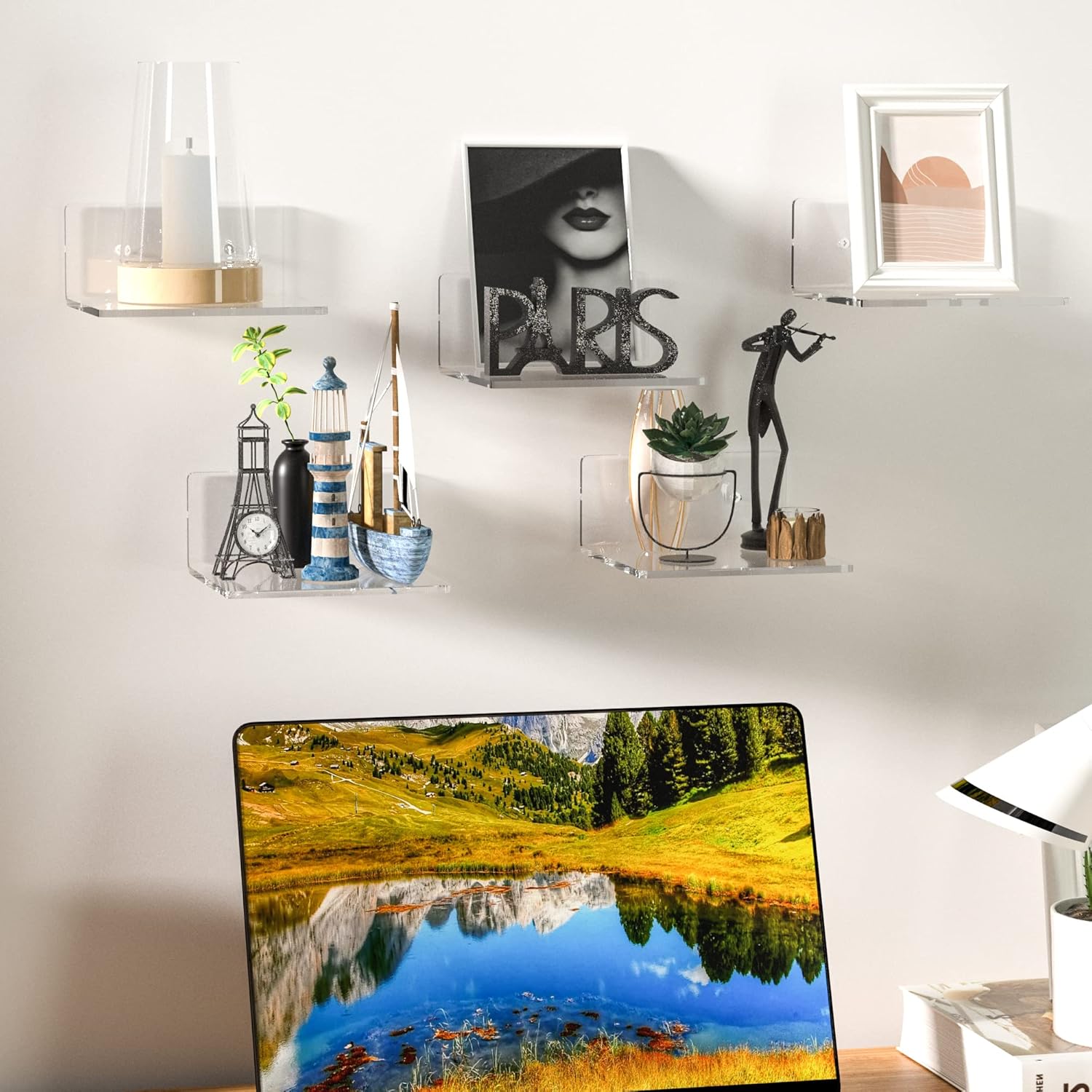 6 Inches Clear Acrylic Floating Shelves 2 Pack